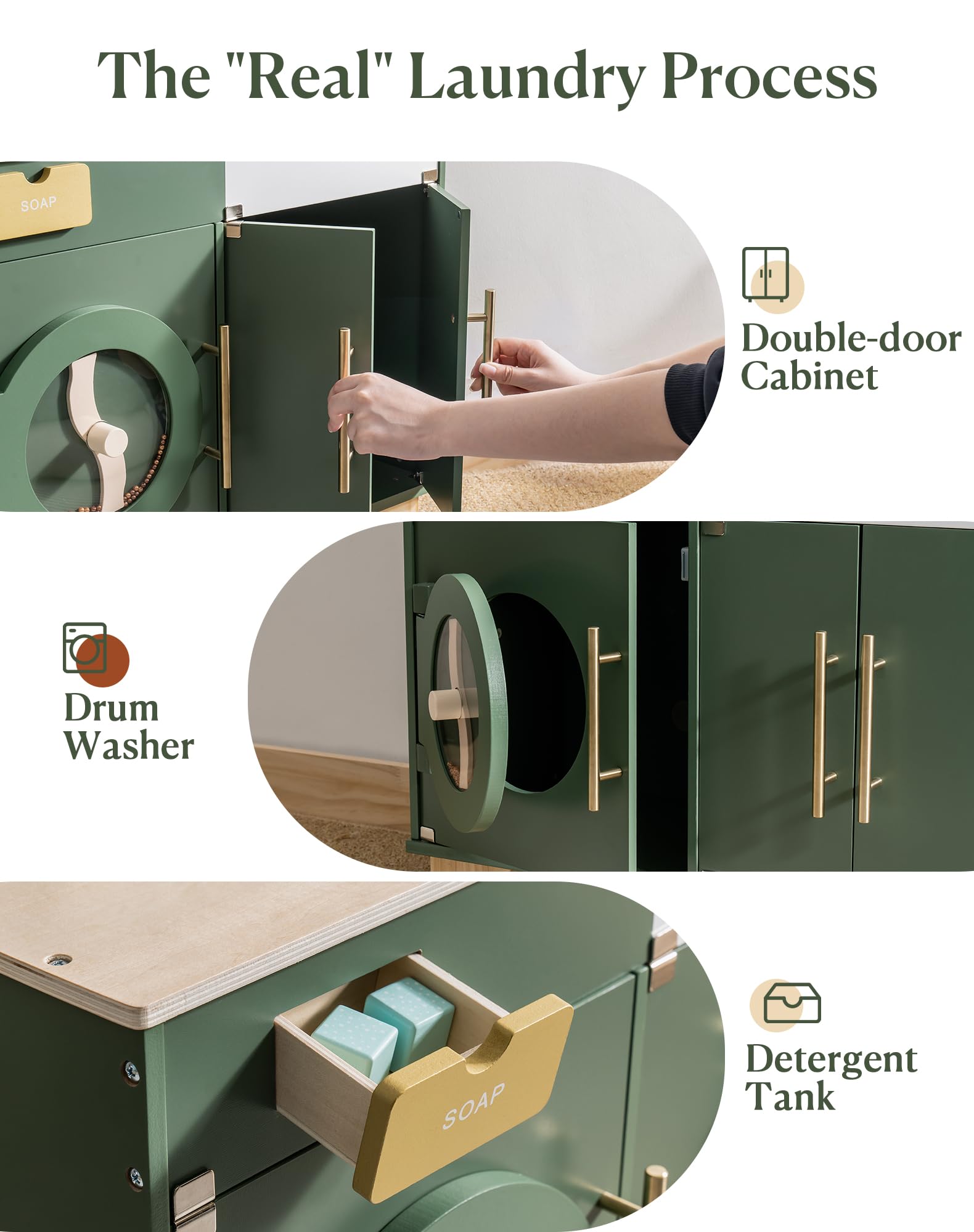 Wooden Kids Kitchen Playset with Washing Machine & Accessories - Pretend Play Toy for Toddlers & Children - Role Play Cooking & Cleaning Fun - Perfect Gift for Boys & Girls - Ideal for Home, Preschool & Daycare Playrooms