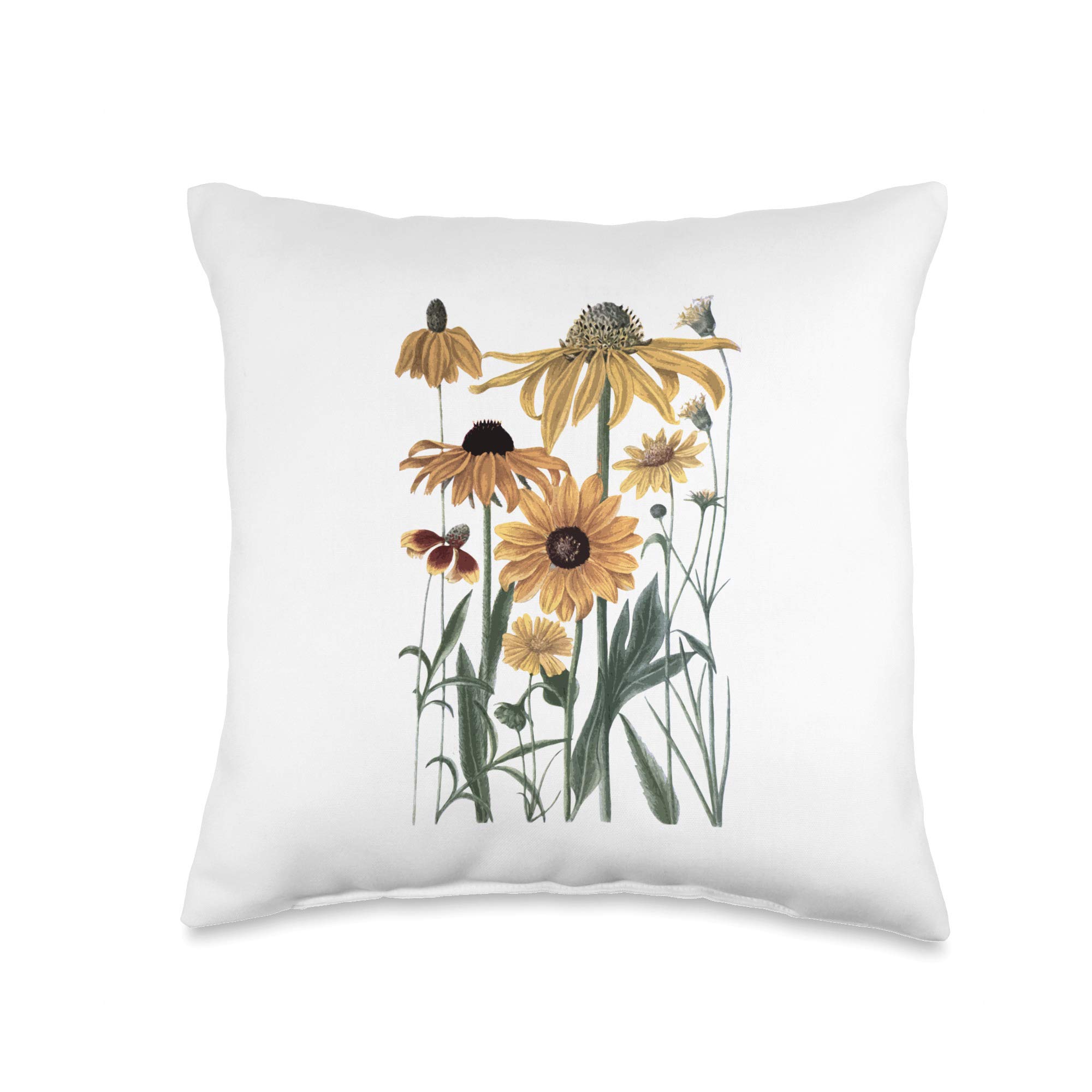 Vintage Botanical Wildflower Gardening Throw Pillow - Decorative Floral Cushion for Home, Living Room, Sofa & Outdoor Patio Decor