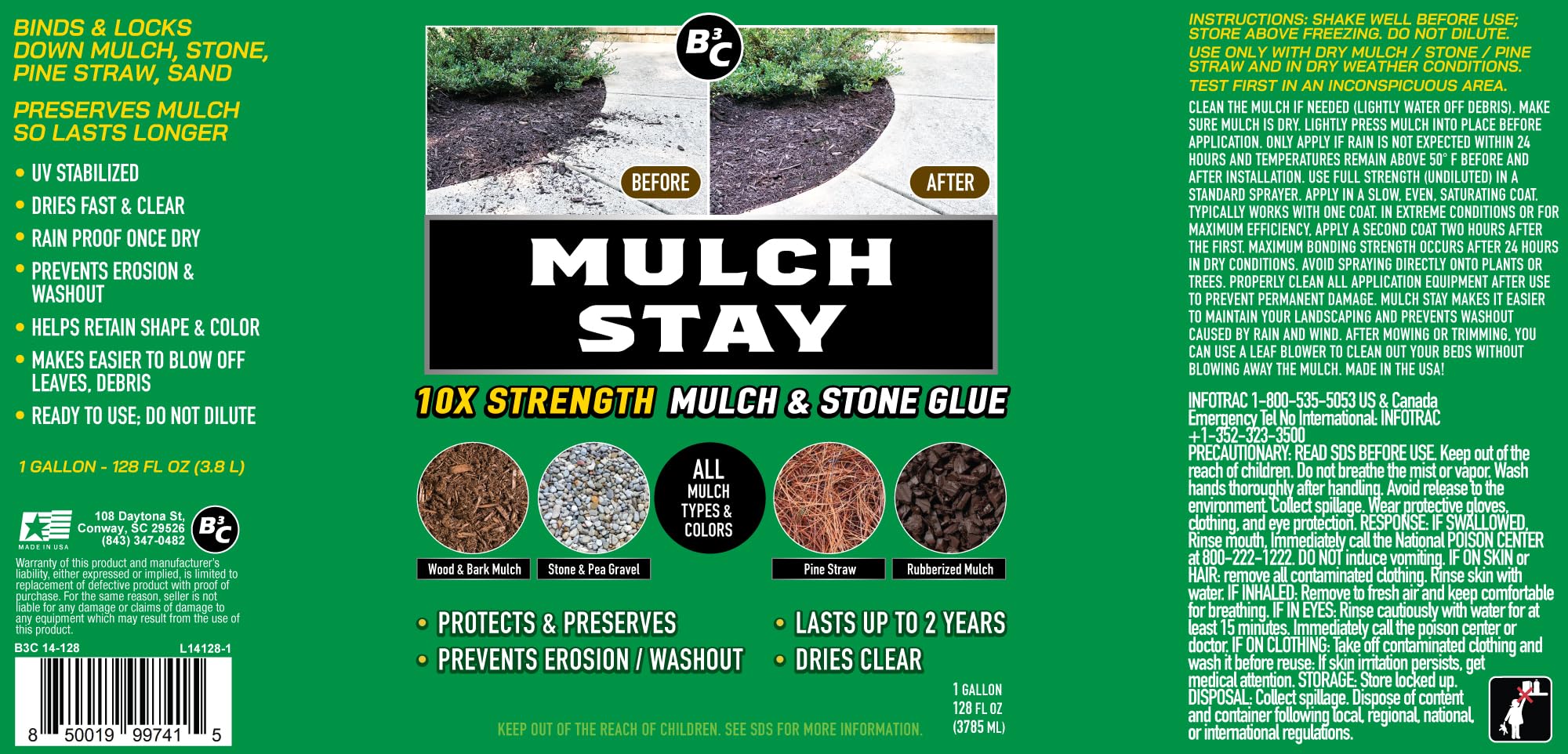 Premium Mulch Glue & Stone Adhesive - 128 oz Landscape Preservative for Mulch, Rocks & Pine Straw | Long-Lasting Protection Up to 2 Years | Clear Drying Formula | Ready-to-Use for Garden Beds, Pathways & Decorative Landscaping