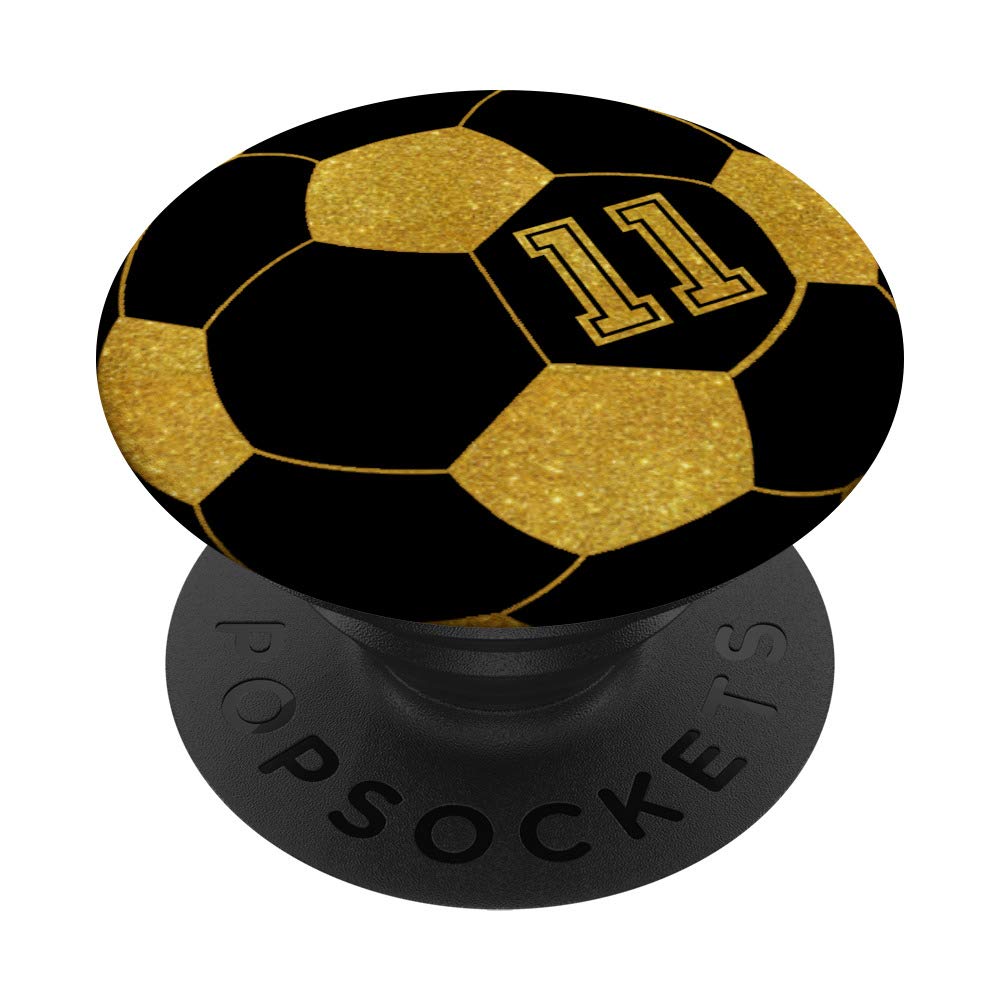 Golden Soccer Ball Player #11 Jersey No 11 Football Gift PopSockets PopGrip: Swappable Grip for Phones & Tablets - Perfect for Fans, Sports Enthusiasts, and Everyday Use