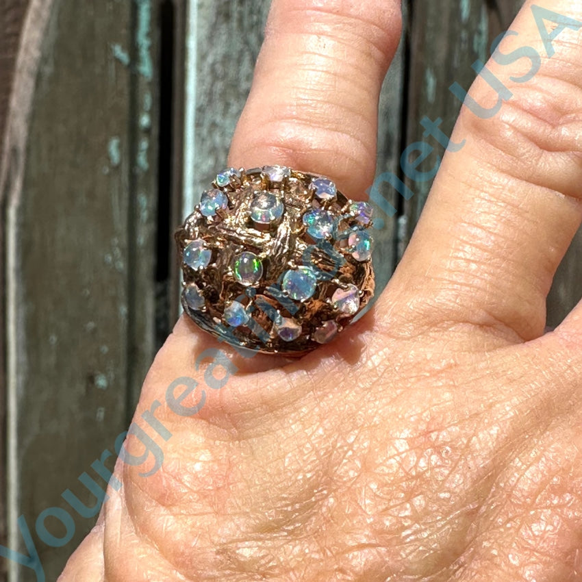 Vintage 14K Yellow Gold Crystal Fire Opal Dome Ring - Size 5 - Elegant Statement Jewelry for Women - Perfect for Weddings, Parties & Special Occasions