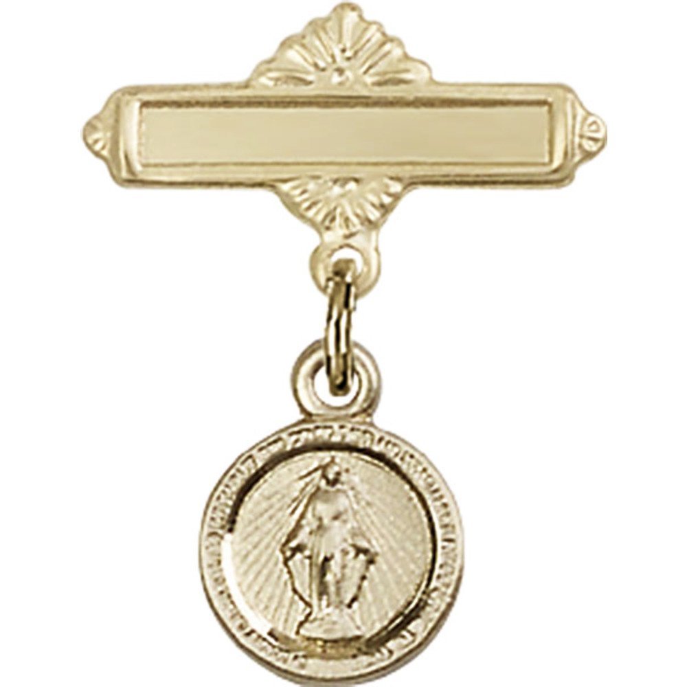 Gold Filled Baby Badge with Miraculous Charm & Polished Pin (7/8