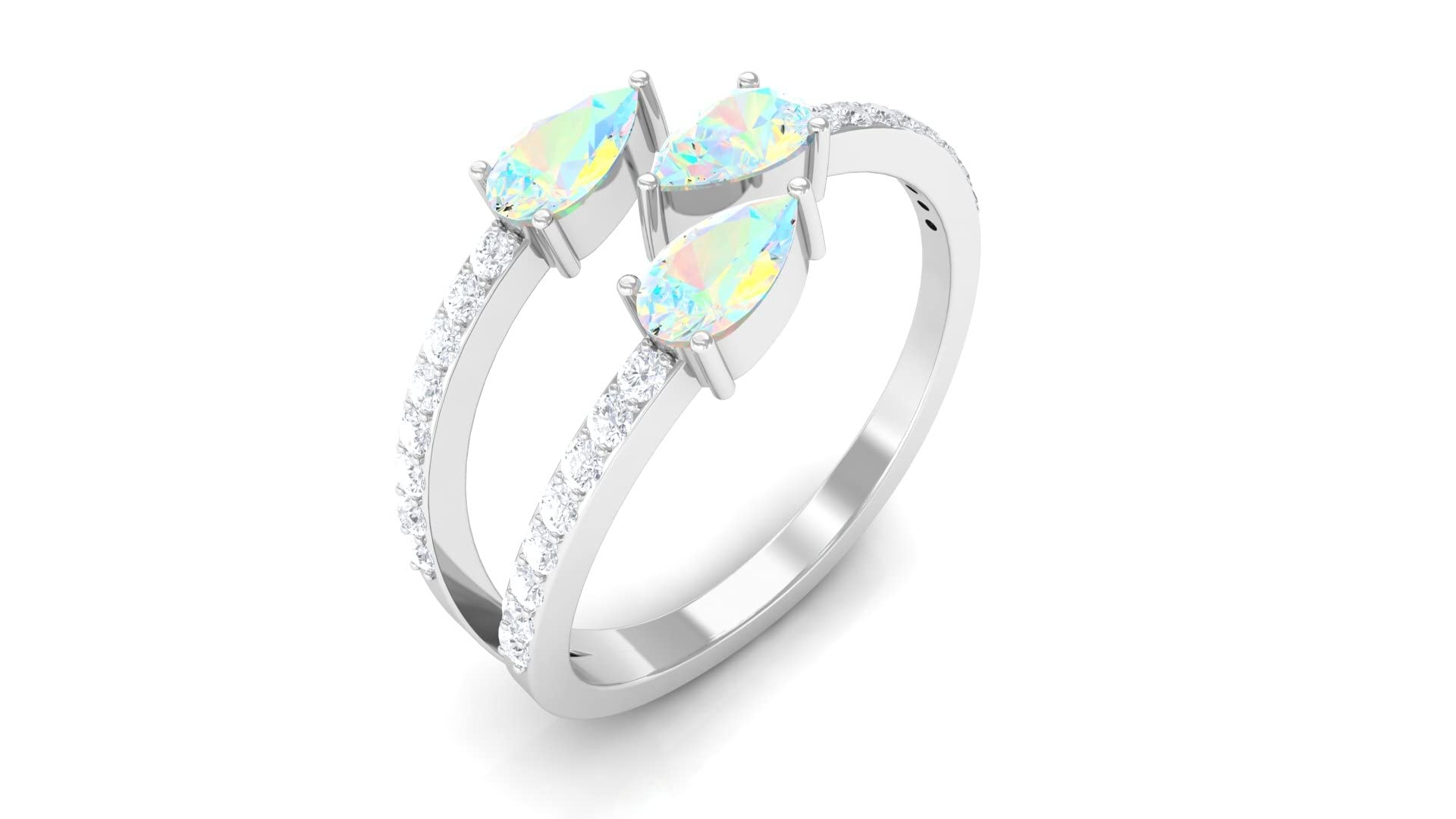 1 CT Natural Ethiopian Opal Wrap Ring with Diamonds - Pear Cut Three Stone 14K Solid Gold Certified Opal Jewelry - Perfect for Engagement, Anniversary & Special Occasion Gifts