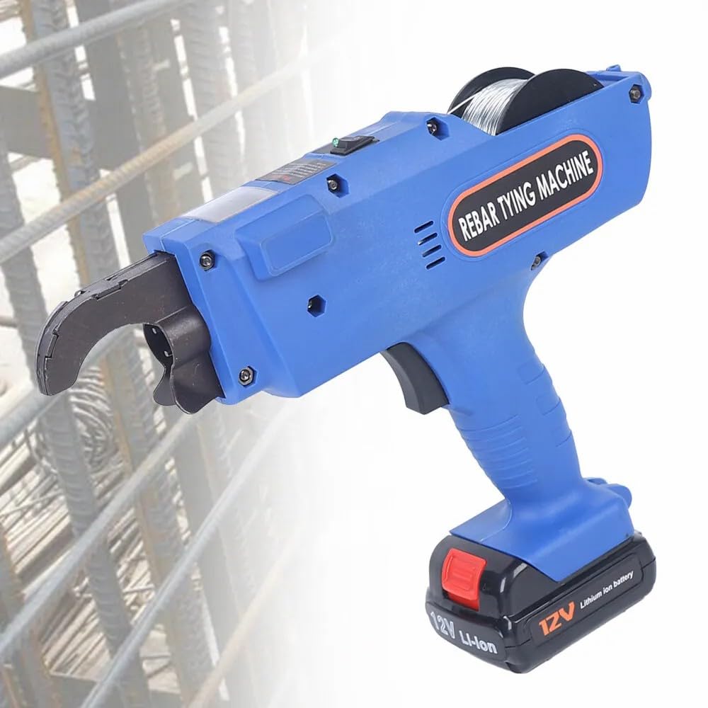 Automatic Rebar Tying Gun Tool - 8-34mm Steel Bar Bender with 2 Batteries for Construction, Concrete & Rebar Work | Heavy Duty Rebar Tie Machine for Building, Road Projects & DIY Home Renovation (Blue)
