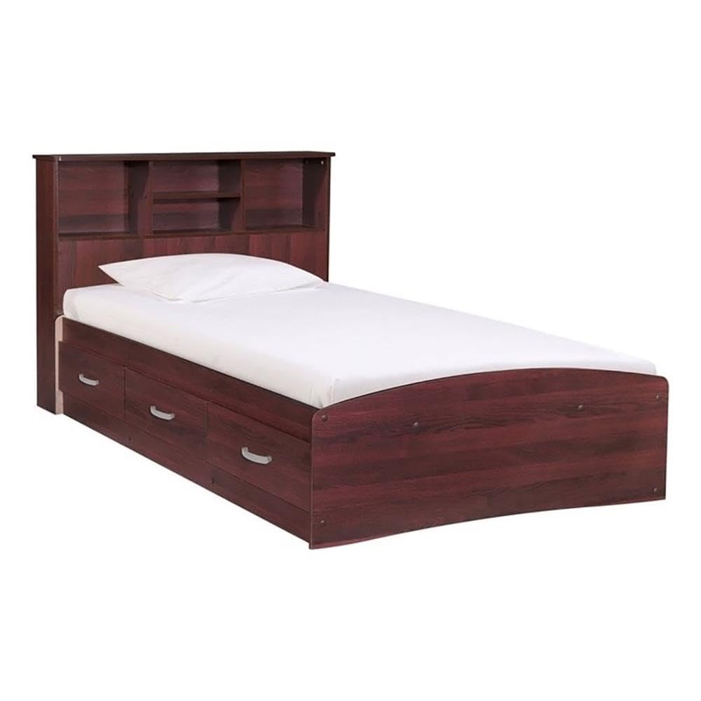 Pemberly Row Modern Wooden Twin Size Captains Bed with Storage Drawers in Rich Mahogany Finish - Perfect for Kids Rooms, Guest Bedrooms & Small Space Living