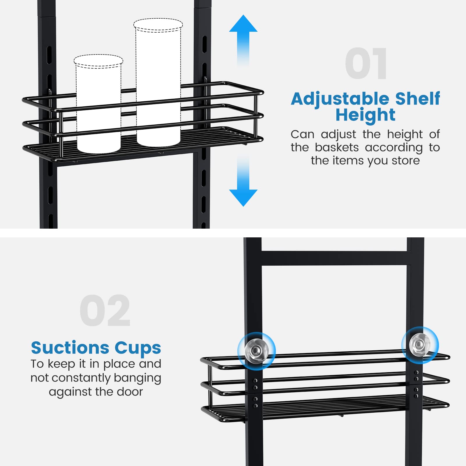 Adjustable 5-Tier Over the Door Pantry Organizer - Space Saving Spice Rack & Narrow Hanging Shelf for Kitchen Storage - Perfect for Small Apartments, Dorm Rooms & Pantry Organization (White) - Ideal for Organizing Spices, Cans, Jars & Kitchen Essentials