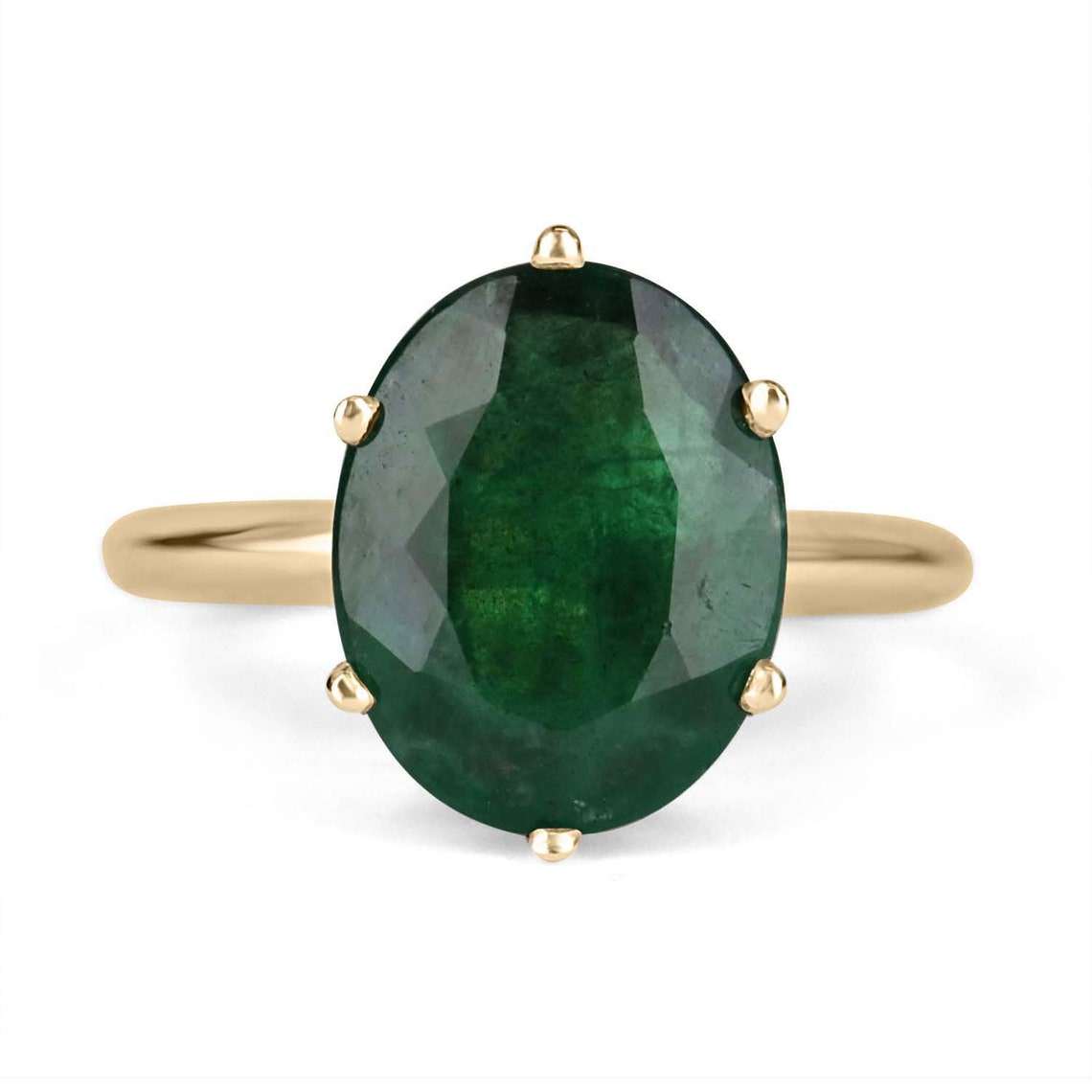 4.80 Carat Dark Green Natural Oval Cut Emerald 14K Gold Six Prong Ring for Women - Elegant Jewelry Gift for Anniversary, Engagement & Special Occasions