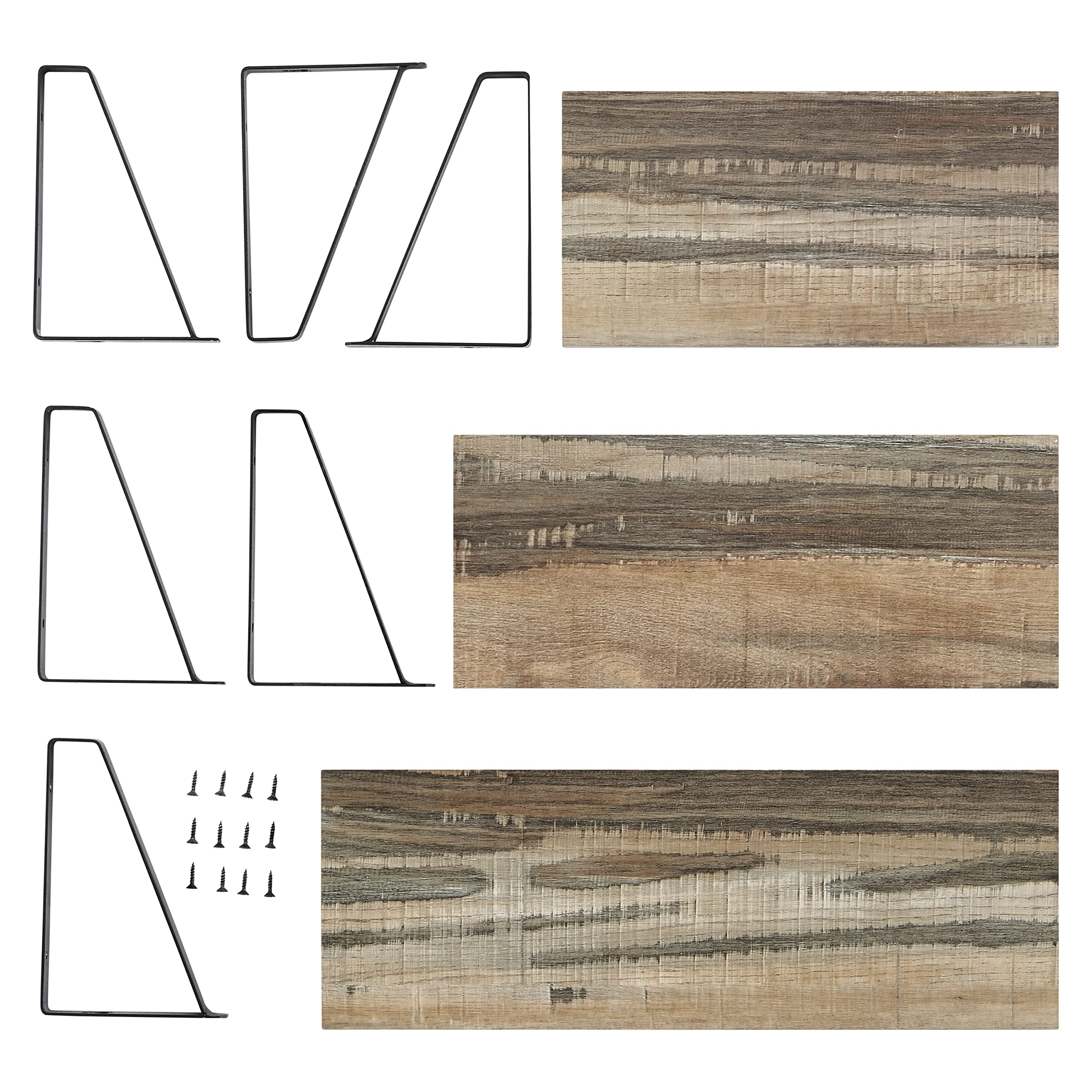 Danya B. Capri Set of 3 Floating Shelves - Wall Mounted Rustic Industrial Wood Wall Shelves with Black Iron Brackets for Bedroom, Living Room, Bathroom, Kitchen, Office - Perfect for Home Decor, Storage & Displaying Photos, Plants & Books