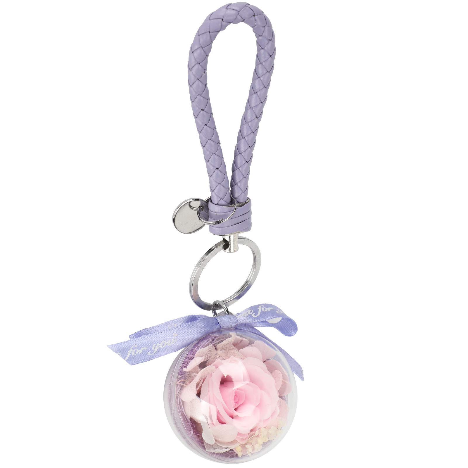 Flower Keychain - Never Fade Artificial Flowers in Round Ball Pendant, Creative Gift for Women, Perfect for Purse, Backpack & Keyring Accessories