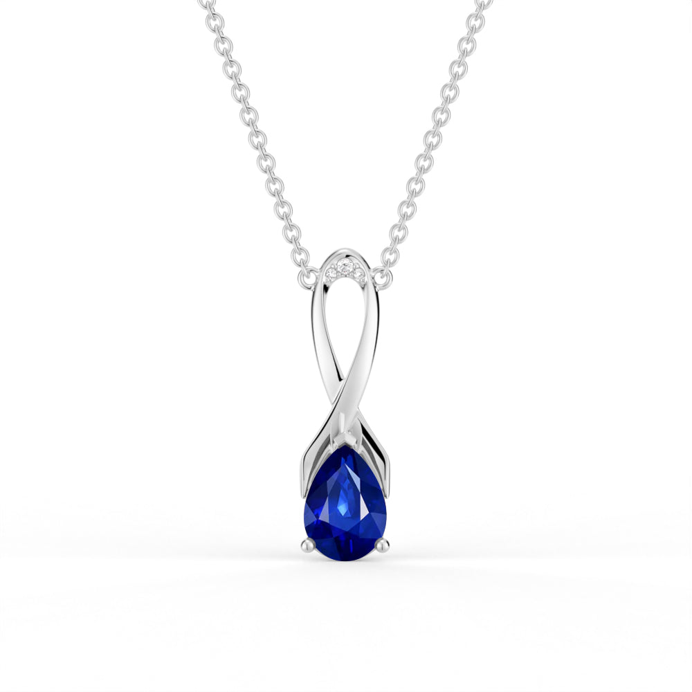 Blue Sapphire Necklace and Earrings Set for Women - Elegant Pink Ribbon Jewelry Gift for Birthday, Anniversary & Valentine's Day - Perfect for Parties, Weddings & Special Occasions
