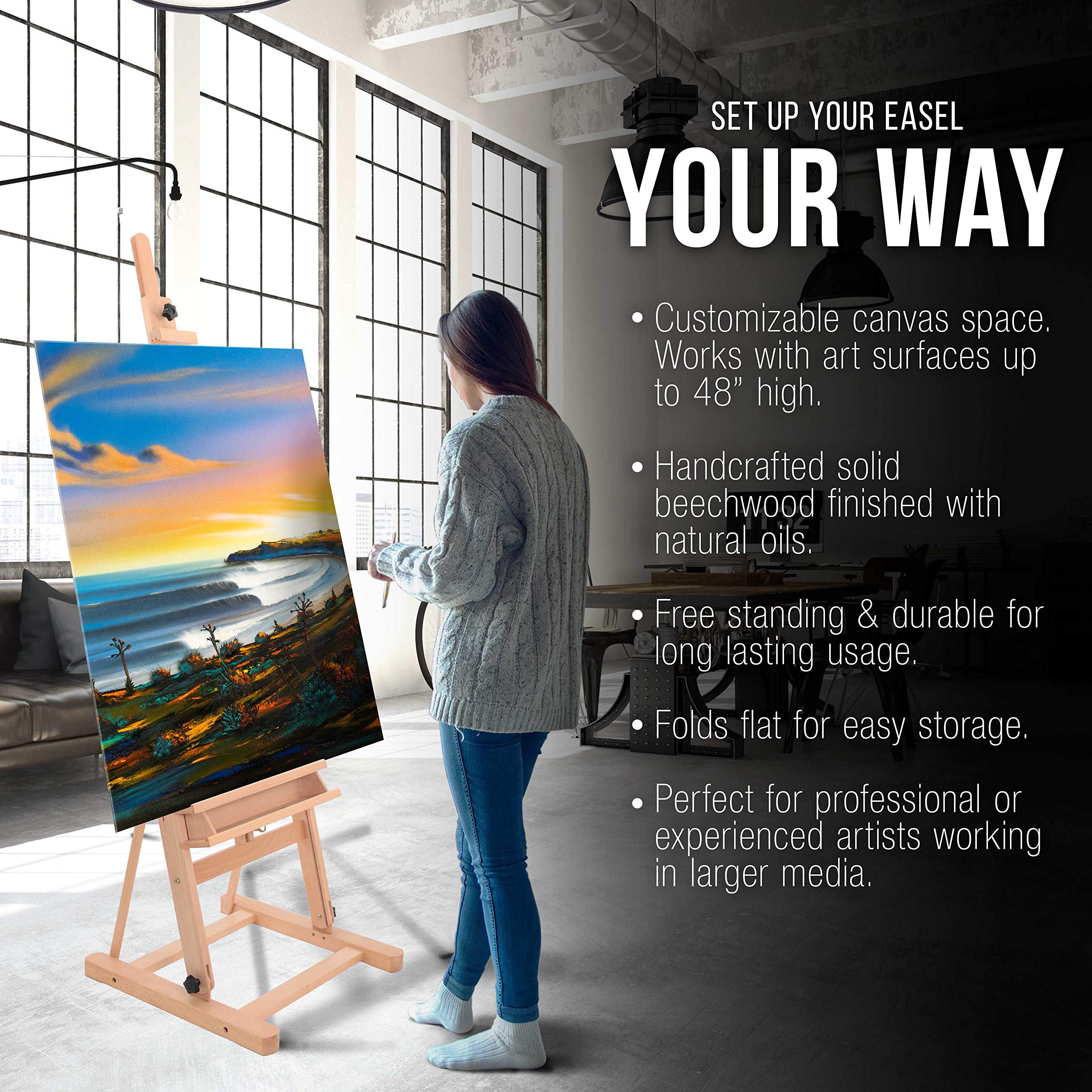 U.S. Art Supply Adjustable H-Frame Studio Easel - 96