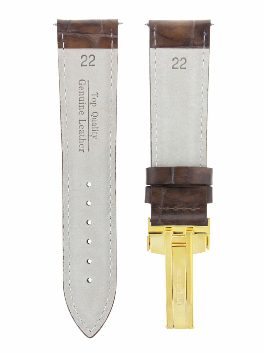 22mm Genuine Leather Watch Band Strap with Gold Deployment Clasp - Compatible with Citizen Eco-Drive Watches - Light Brown Replacement Strap for Men & Women - Perfect for Business, Casual & Formal Occasions