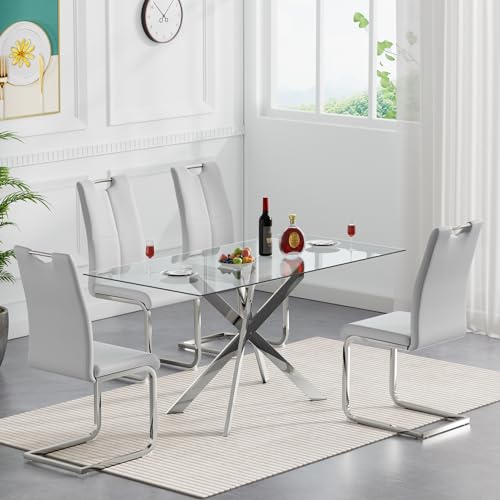 Silver Table With 4 Grey Silver Chairs