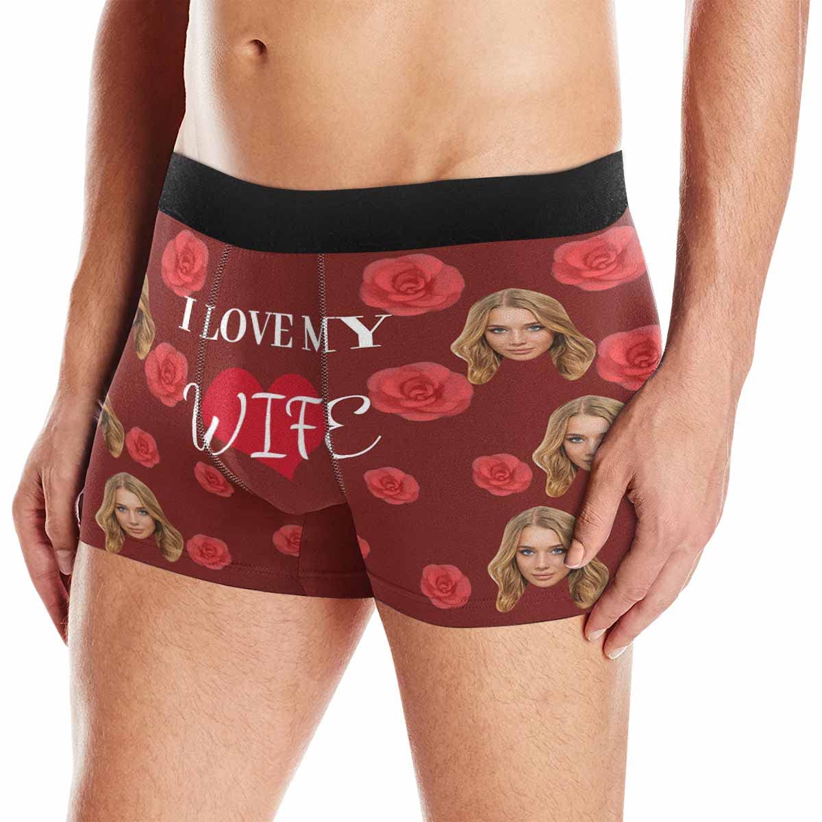 Custom Printed Boxer Briefs for Men - Personalized Underwear with Red Rose Heart Design - Perfect for Valentine's Day Gifts, Anniversary Presents & Romantic Occasions