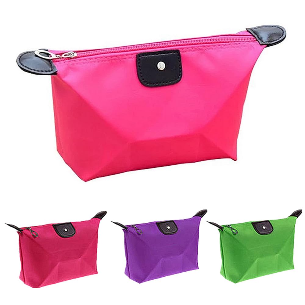 TRIXES 3-Piece Waterproof Travel Cosmetic Bag Set - Makeup Organizer Pouch for Toiletries, Brushes & Accessories (Hot Pink, Purple, Lime Green) - Perfect for Vacation, Gym & Daily Essentials Storage