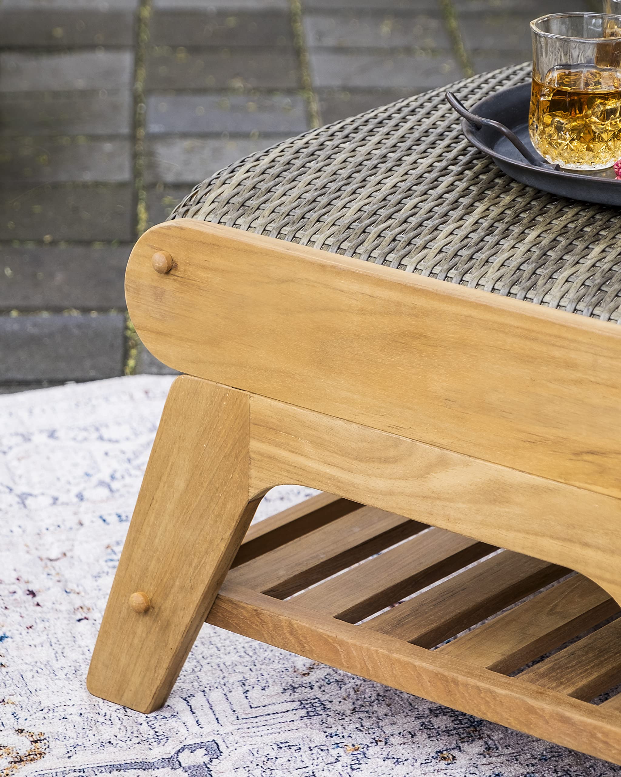 Cambridge Casual Auburn Upholstered Outdoor Ottoman - Water-Resistant Patio Footrest, Perfect for Garden, Deck, Poolside & Porch Relaxation