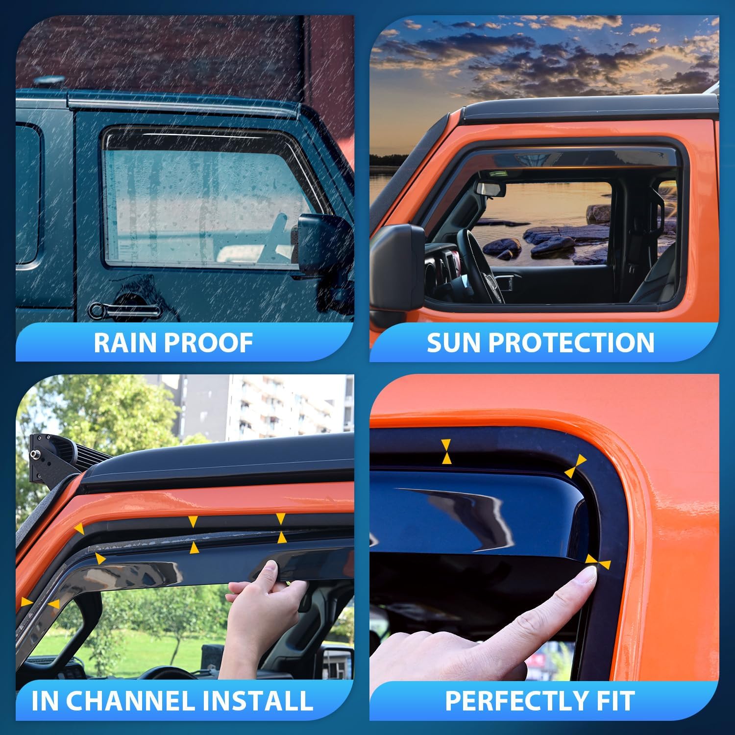 2024 Chevy Silverado 1500 Crew Cab & GMC Sierra 1500 Crew Cab Acrylic Rain Guards - 4 Piece Set for Window Protection (Fits 2019-2024 Models) - Perfect for Rainy Weather and Off-Road Adventures
