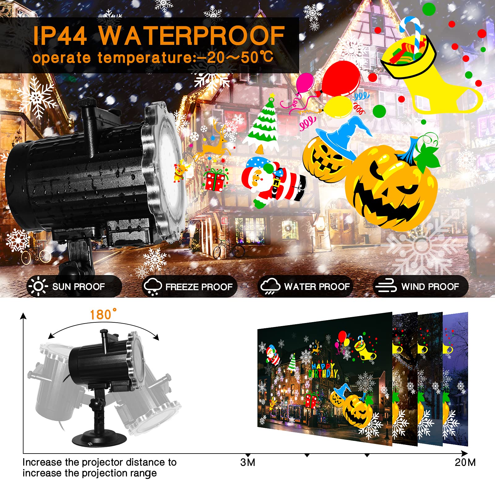 Outdoor Holiday Projector Lights - 10 Themes, 16 Slides, Waterproof with Remote Control & Timer - Perfect for Valentine's Day, Easter, Halloween, Birthday Parties & Year-Round Decorations