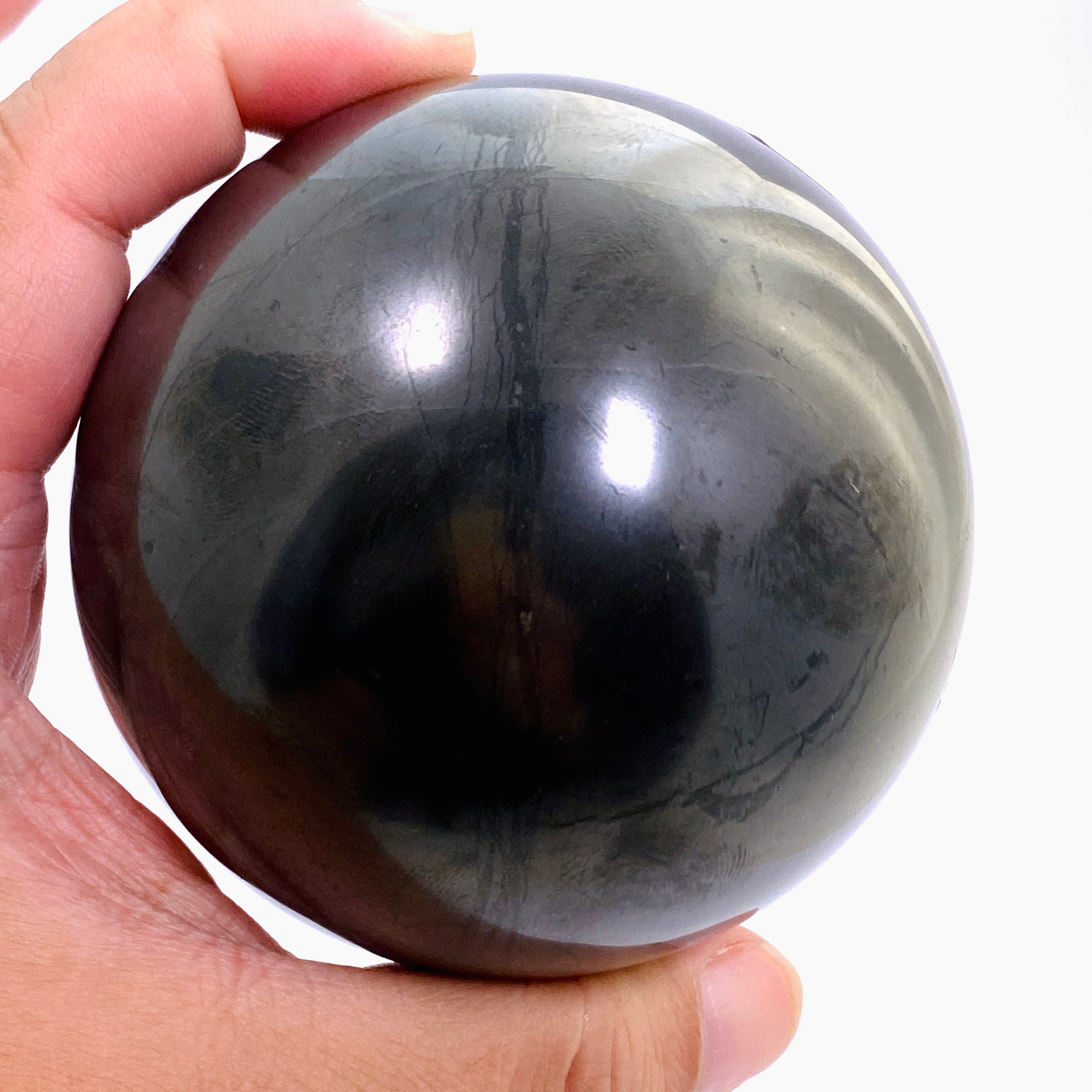 Shungite Sphere 84mm - Natural EMF Protection Stone for Home & Office - Meditation, Healing & Energy Purification - Perfect for Desk Decor, Feng Shui & Spiritual Practices
