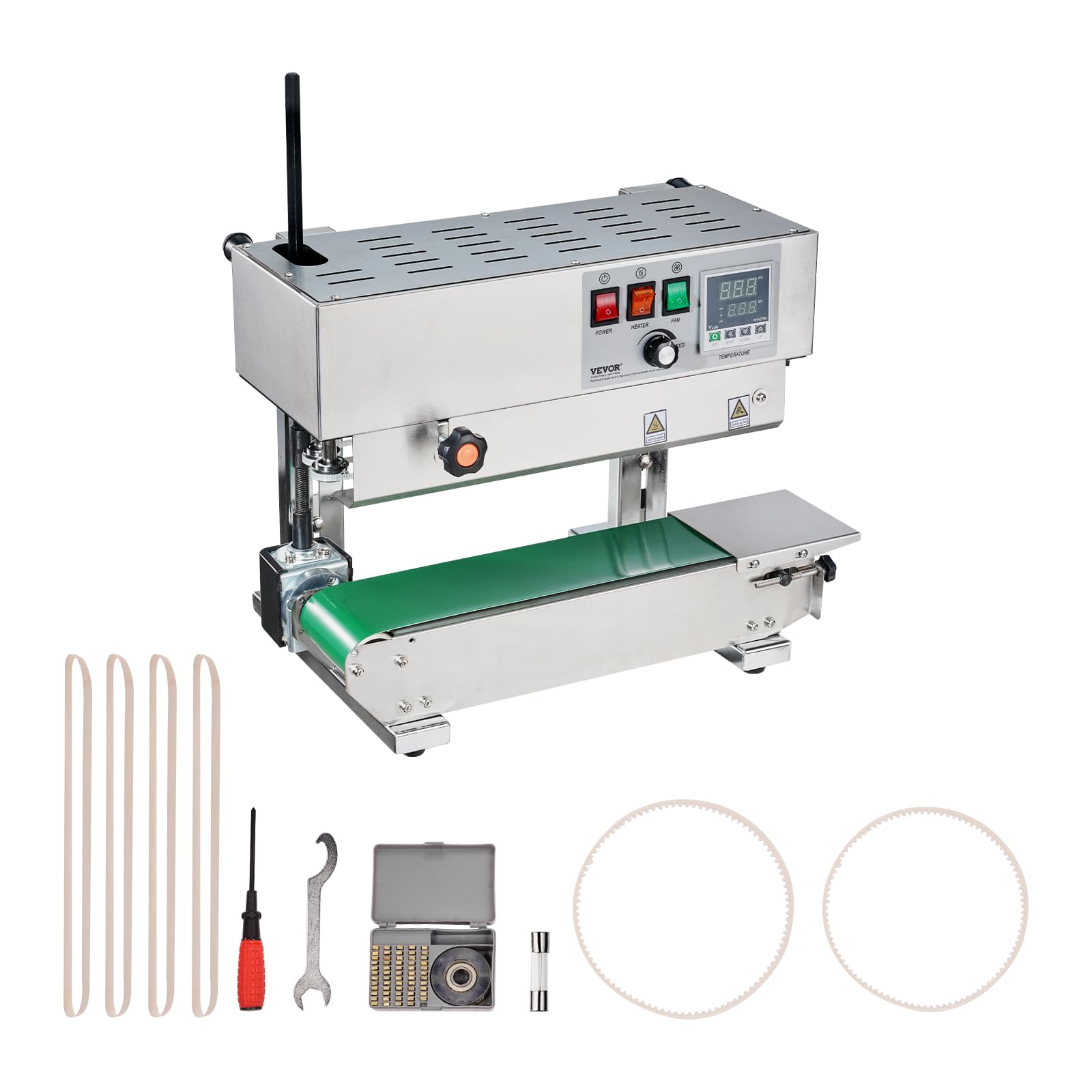 VEVOR Continuous Bag Band Sealing Machine - 6-12mm Seal Width, Digital Temperature Control, Stainless Steel Vertical Sealer for 0.02-0.8mm Plastic Bags & Films - Perfect for Food Packaging, Retail & Industrial Use