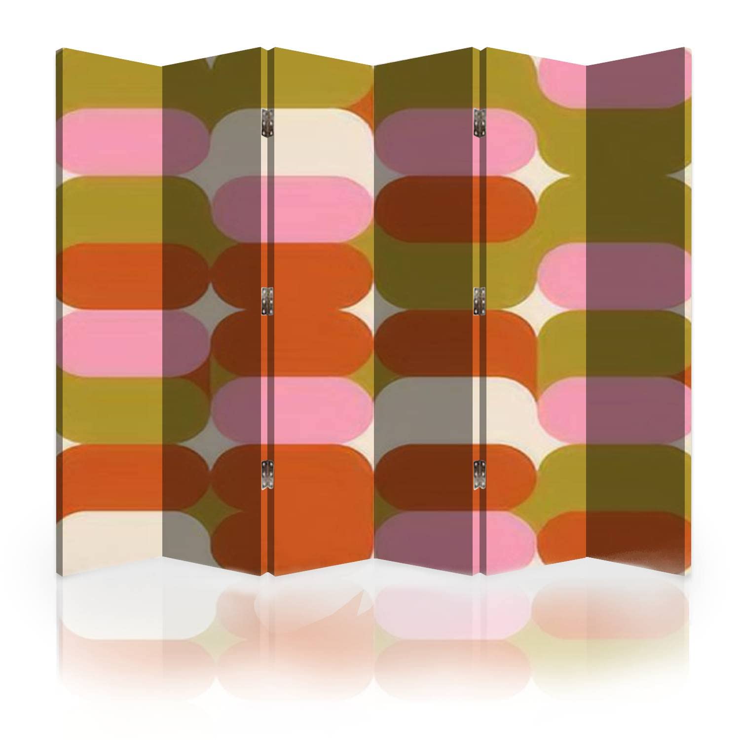 Mid Century Geometric Abstract Canvas Room Divider Screen - 6 Panel Folding Privacy Partition for Bedroom, Office & Living Room | Seamless Room Separator & Wall Decor
