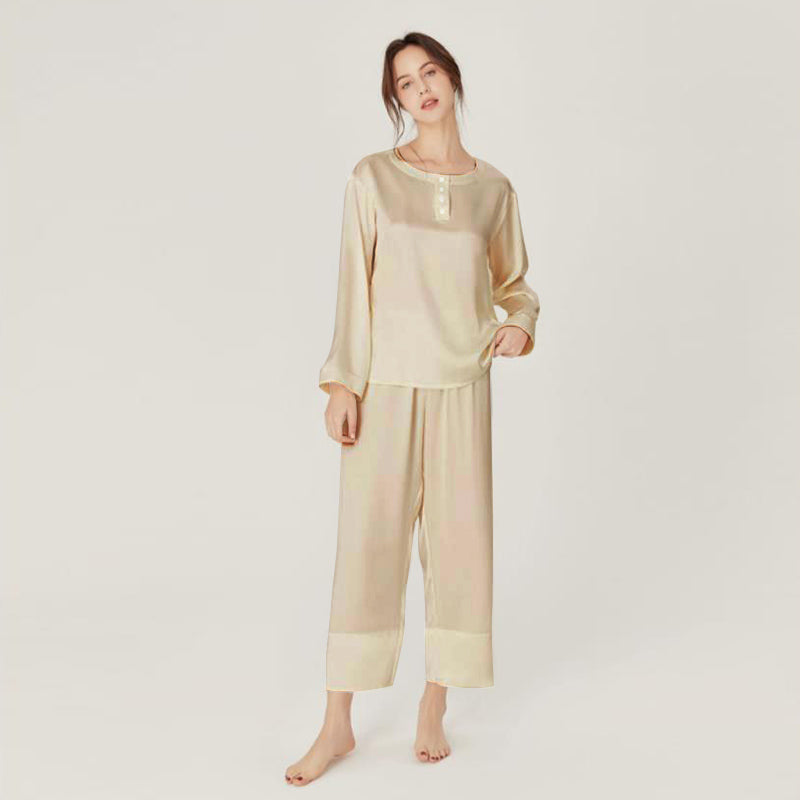 Silk Round Neck Pullover Pajamas Set for Women - Soft & Comfortable Sleepwear Lounge Set - Perfect for Sleeping, Relaxing at Home, and Traveling