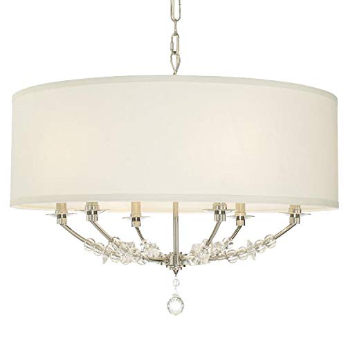 Crystorama Mirage 6-Light Polished Nickel Drum Shade Chandelier - Modern Ceiling Light Fixture for Dining Room, Living Room & Bedroom