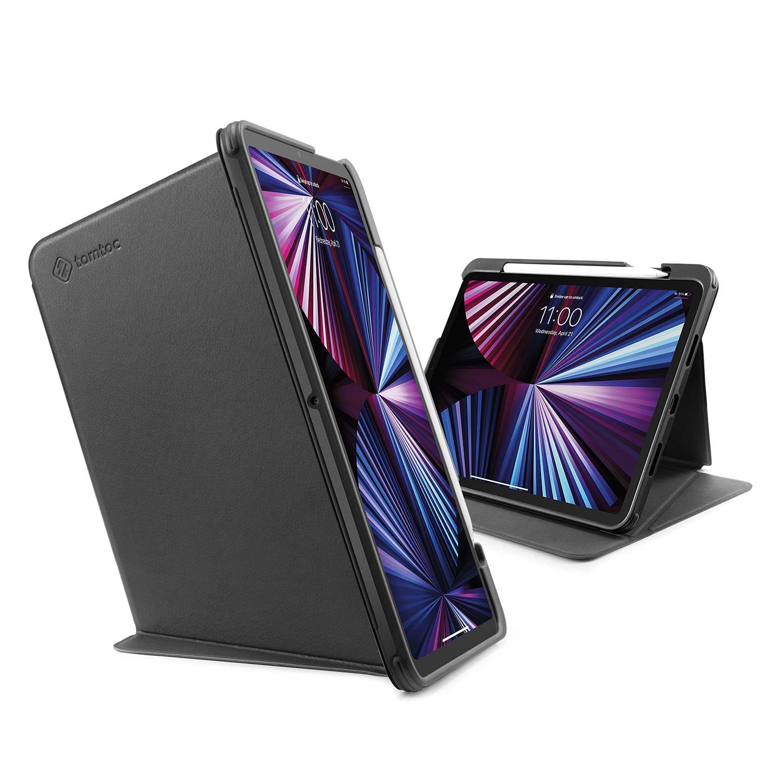 tomtoc Vertical Protective Case for iPad Pro 11-inch (4th/3rd Gen 2021-2022) - Slim Anti-Bend Cover with Magnetic Stand (3 Viewing Modes) & Wireless Apple Pencil Charging - Perfect for Work, Travel & Home Use - Black
