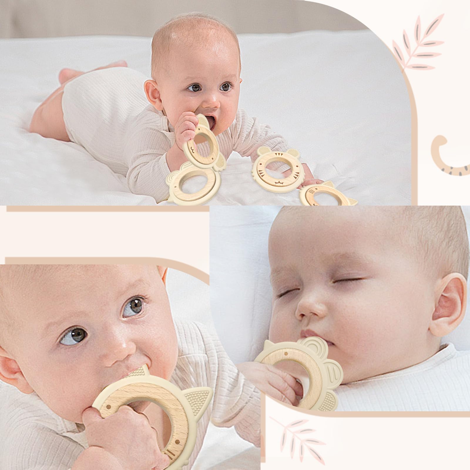 Natural Wooden Bear Silicone Teether - BPA-Free Baby Teething Toy & Grab Toy for Infants, Sustainable Wooden Gift for Newborns & Toddlers - Perfect for Soothing Sore Gums & Early Sensory Play