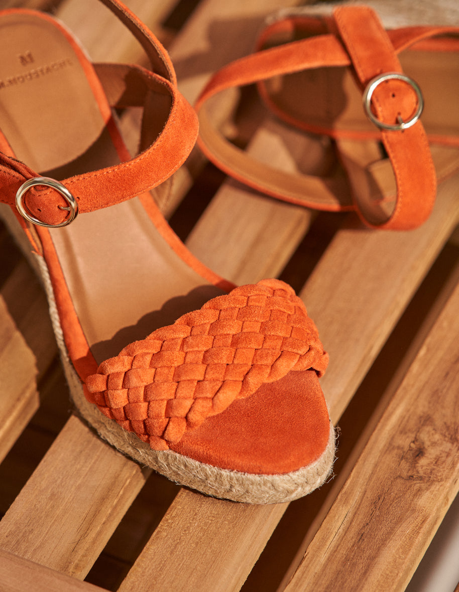 Amber Suede Orange Wedge Espadrilles - Comfortable Summer Sandals for Beach, Vacation & Casual Outings