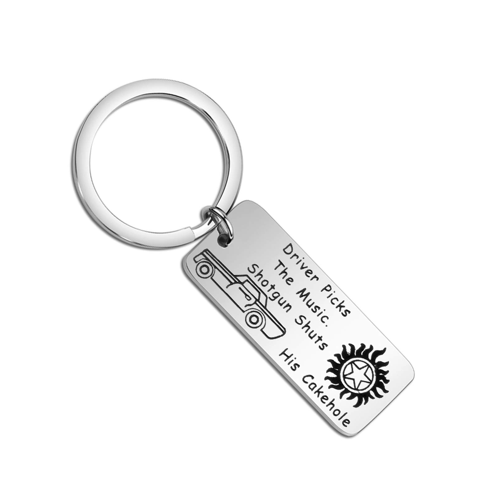 Supernatural Inspired Keychain Gift - Driver Picks The Music Shotgun Shuts His Cakehole Keychain - Perfect for Supernatural Fans, Car Keys, Backpacks & Gift Giving