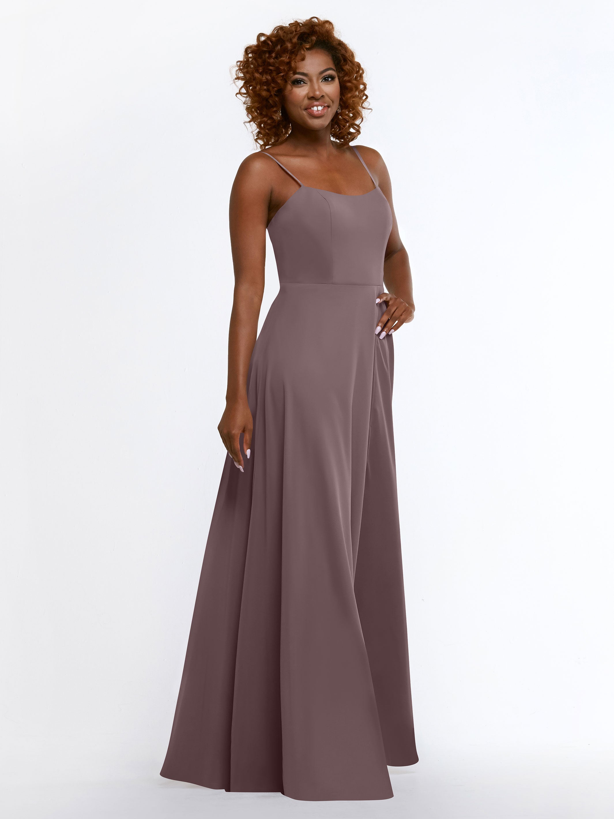 Elegant A-Line Bridesmaid Dress with Flowy Chiffon Skirt & Thigh Slit - Perfect for Weddings, Formal Events & Special Occasions