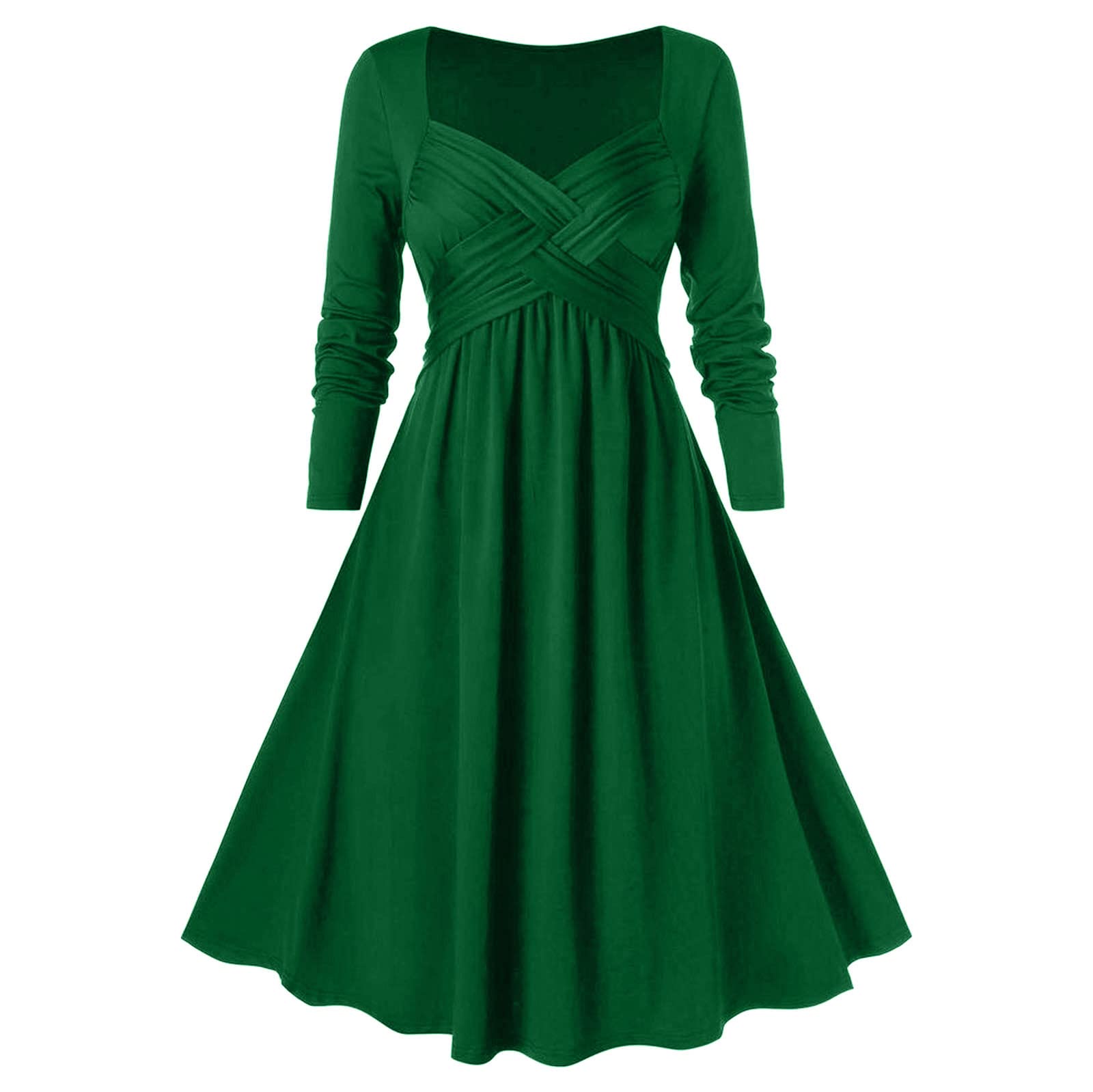 Vintage Women's Long Sleeve Wrap V-Neck A-Line Midi Dress - Elegant Retro Gothic Tea Dress for Casual Wear | Perfect for Parties, Dates & Office Outfits