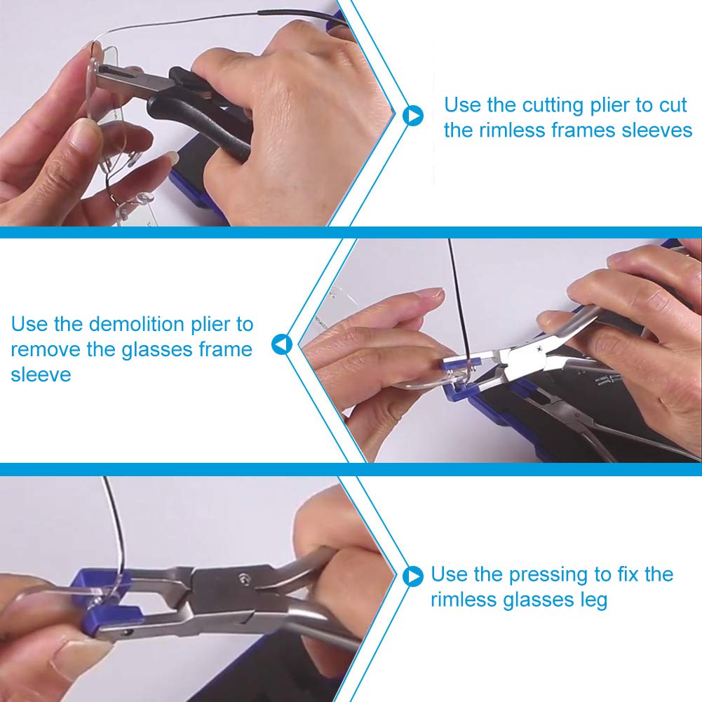 Professional Rimless Eyeglasses Repair Kit - Optical Frame Repair Pliers & Tools for Silhouette Glasses - Perfect for Home, Office & Travel Eyewear Maintenance