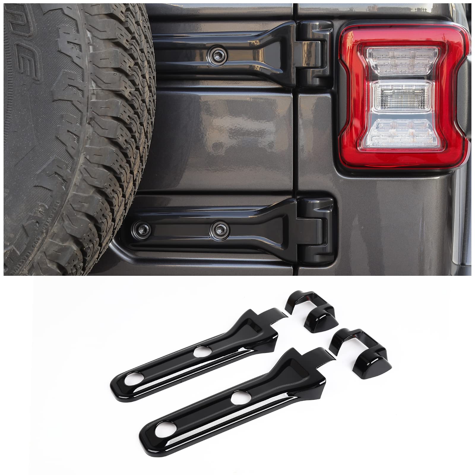 CheroCar Jeep JL Tailgate Hinge Cover & Spare Tire Bracket - Durable Exterior Accessories for Jeep Wrangler JL/JLU (2018-2022) - Fits Sport, Sahara, Rubicon Models - Black - Perfect for Off-Roading & Daily Driving Protection