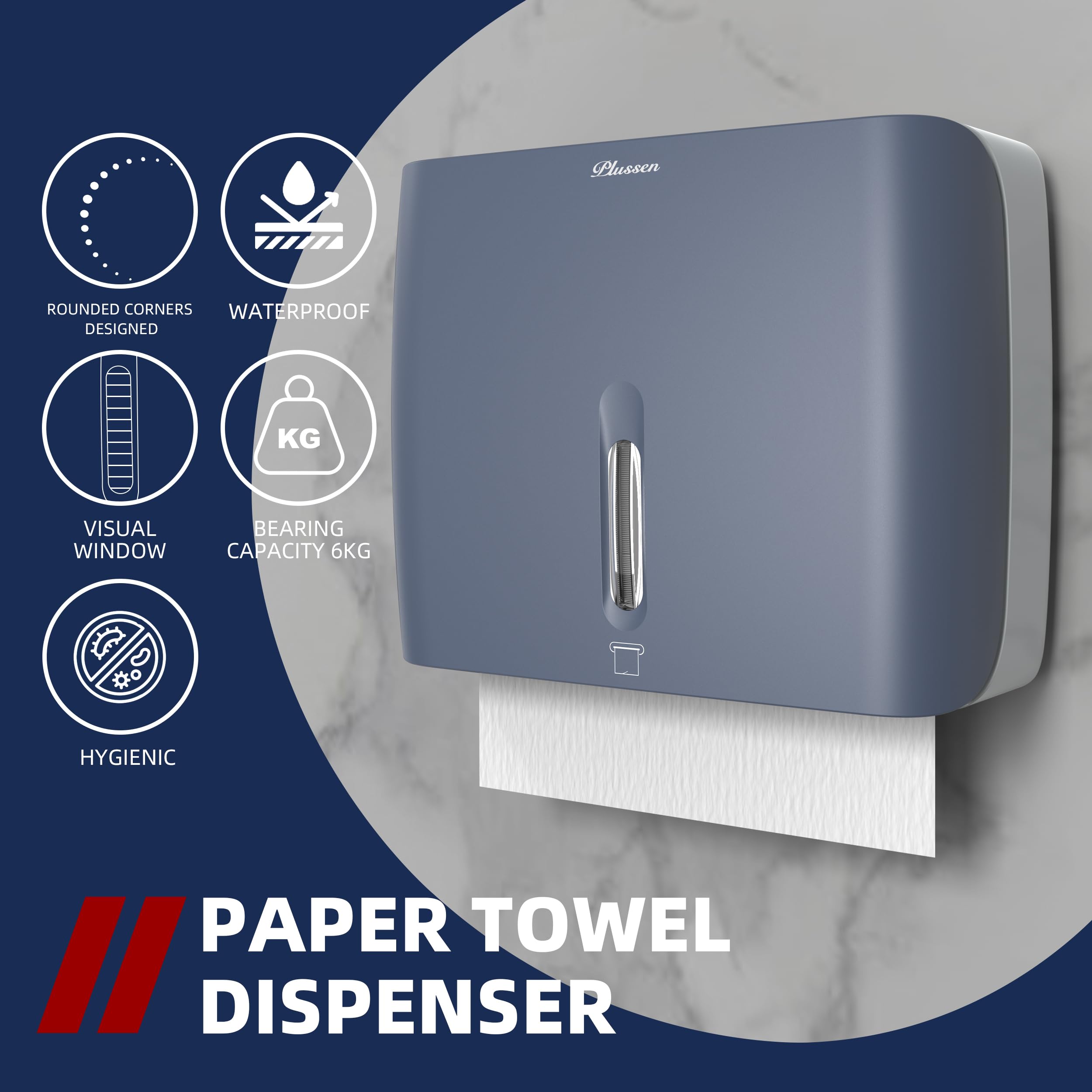 Wall Mount Paper Towel Dispenser - No Drill Adhesive Installation, Holds 200+ Z-Fold/Tri-Fold Towels for Bathroom, Kitchen & Office Use