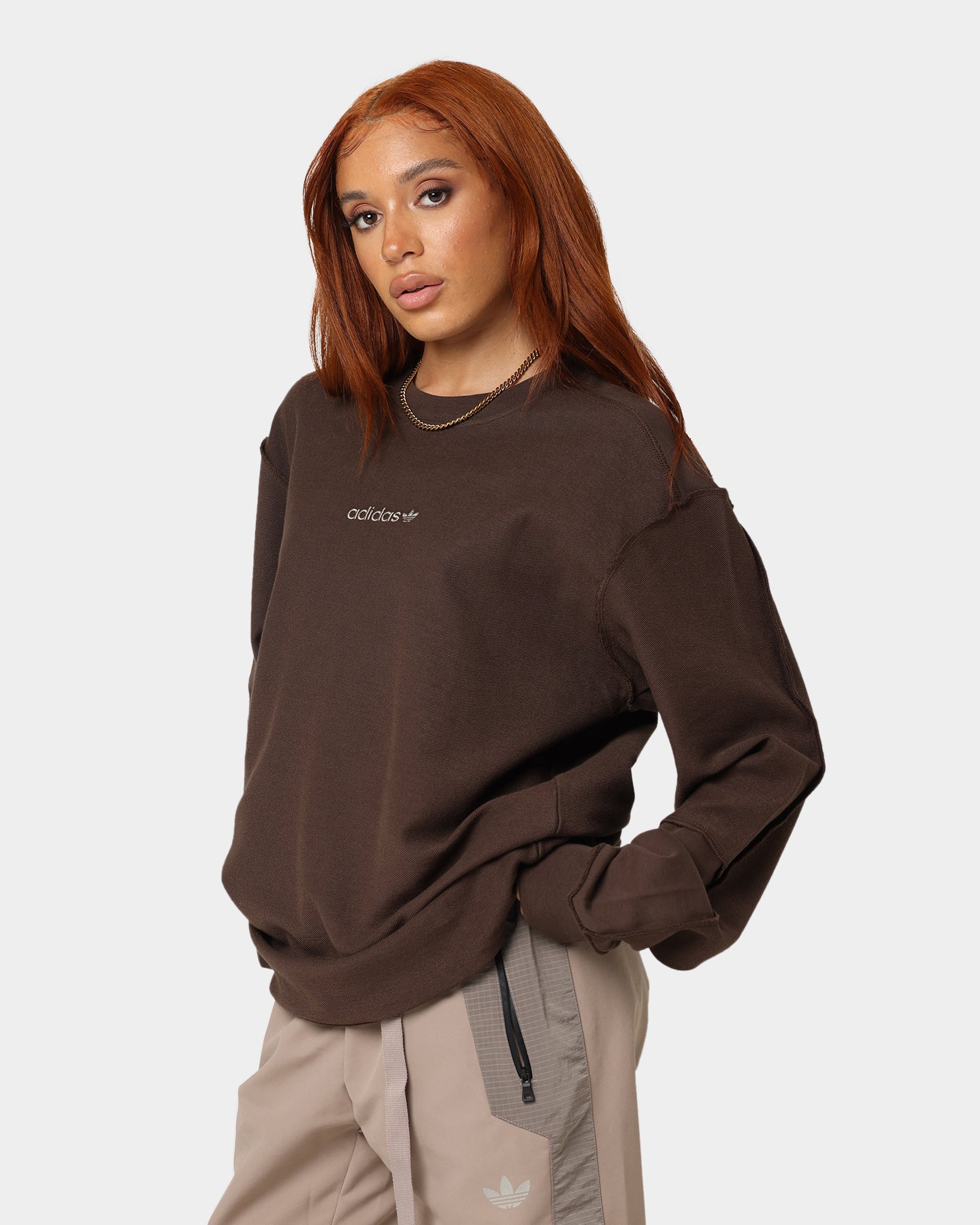 Adidas Loopback Crewneck Sweatshirt for Men - Soft Brown Cotton Pullover for Casual Wear & Street Style