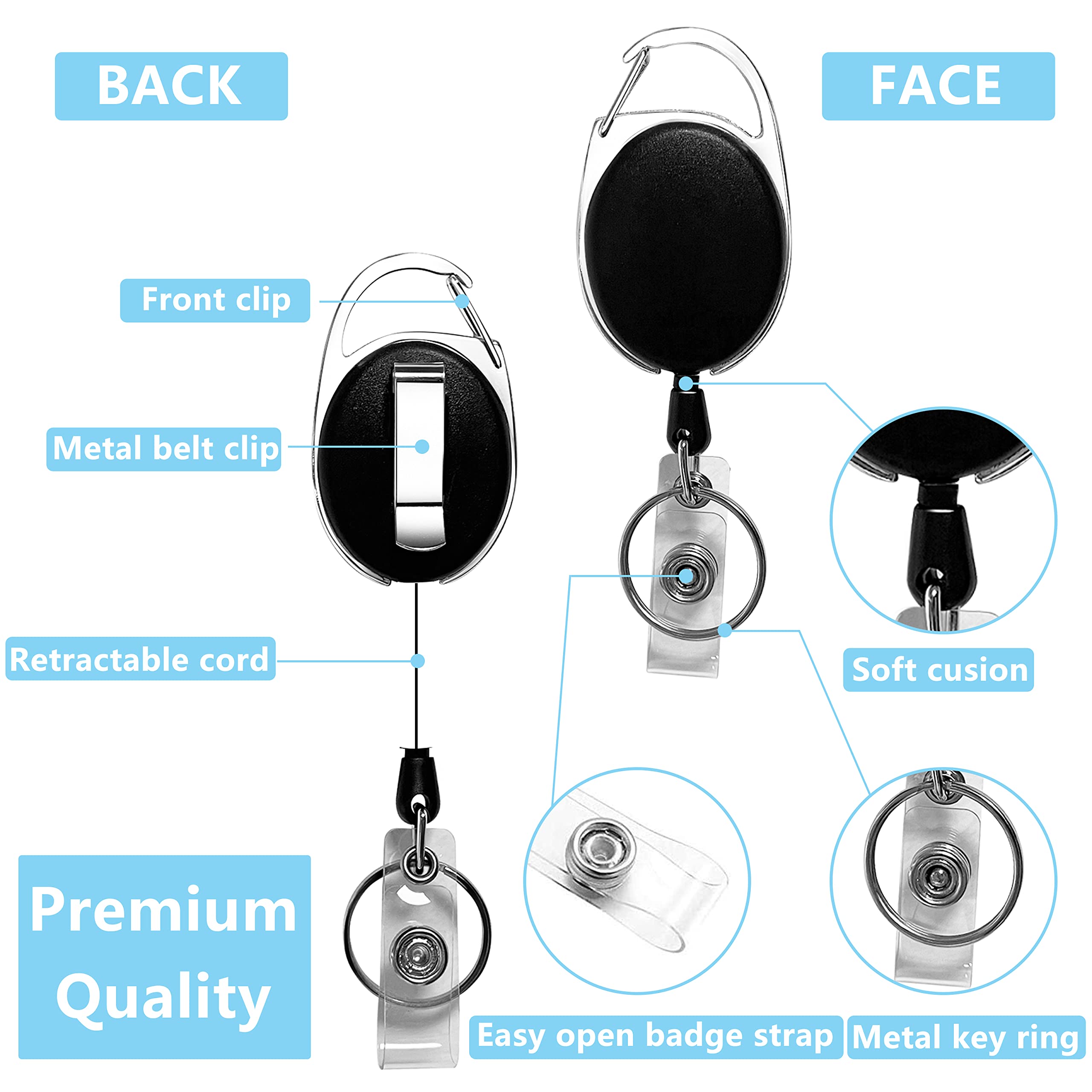 Simetufy 15 Pack Retractable ID Badge Holder with Carabiner - Heavy Duty for Office & Work