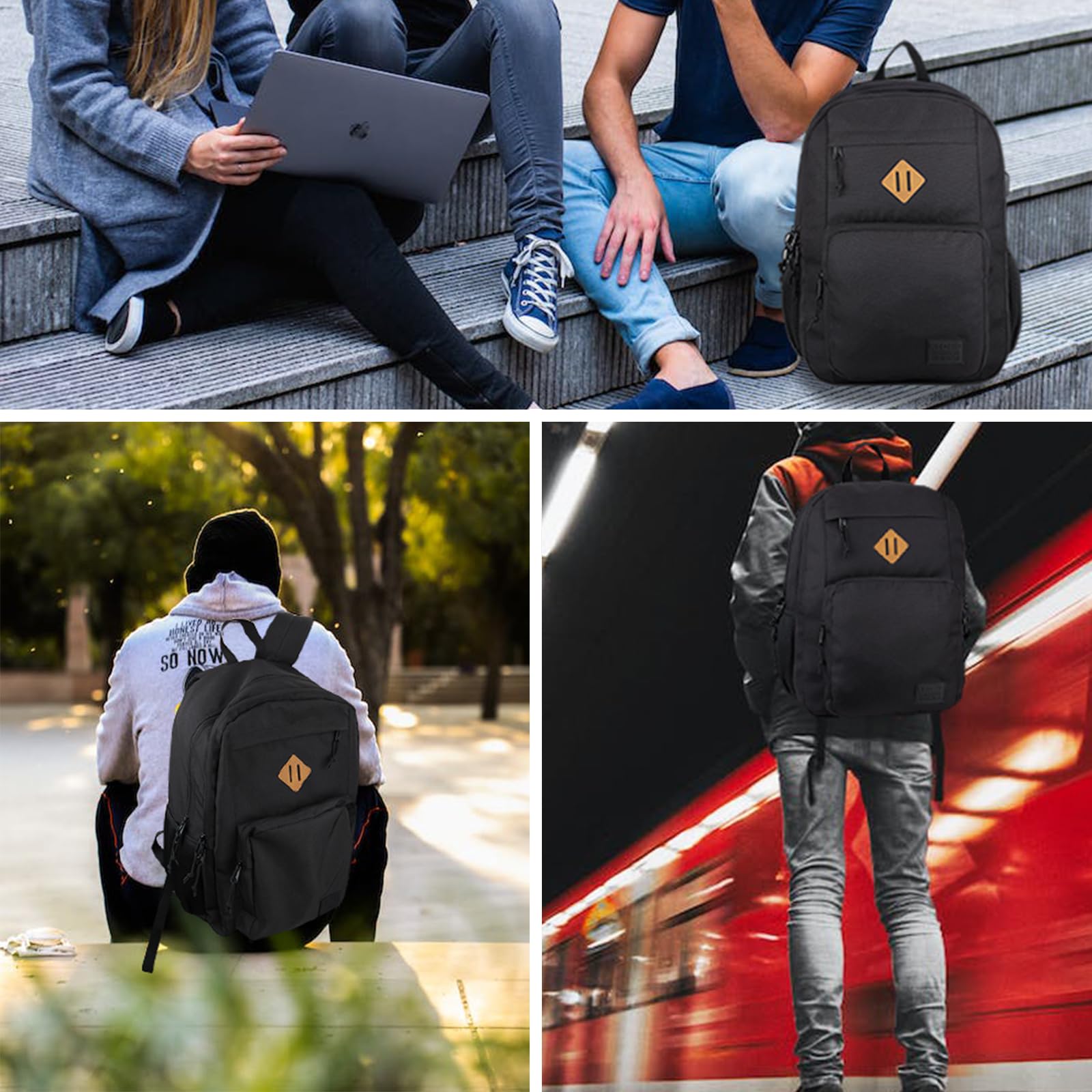 KEOFID Anti Theft Travel Backpack for Men & Women - USB Charging Laptop Backpack, Water Resistant College Work Bag (Black) - Perfect for Business Trips, Commuting & Campus Life