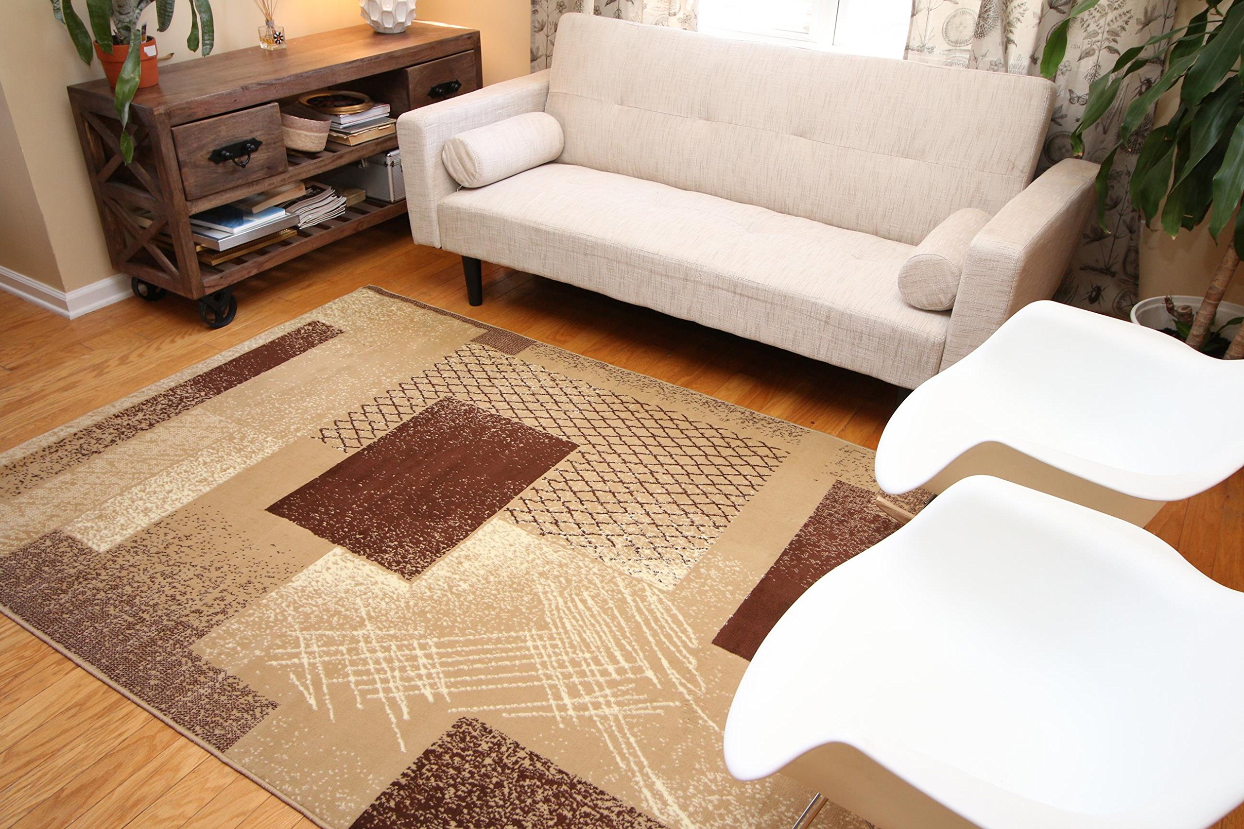 Contemporary Brown and Beige Modern Square Area Rug 4'2 Round - Perfect for Living Room, Bedroom, or Office Decor