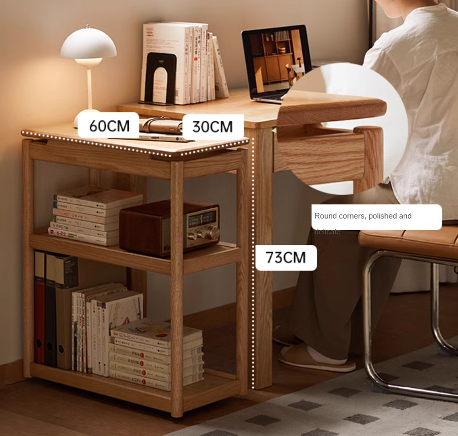 Solid Oak and Ash Wood Mobile Side Table - Portable End Table for Living Room, Bedroom, or Outdoor Use