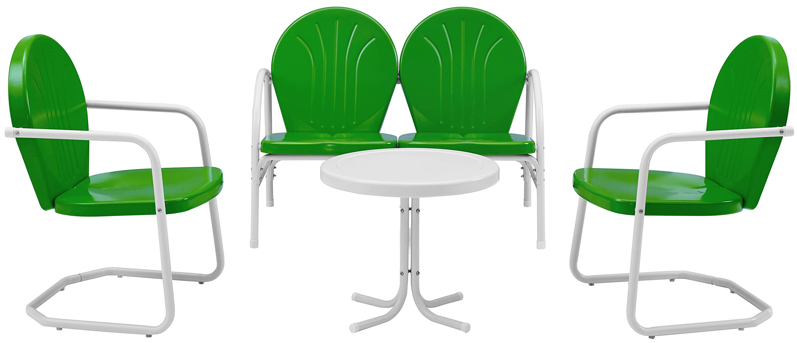Crosley Furniture Griffith 4-Piece Retro Metal Outdoor Loveseat Patio Set - Green | Perfect for Porch, Deck, Balcony & Garden Relaxation