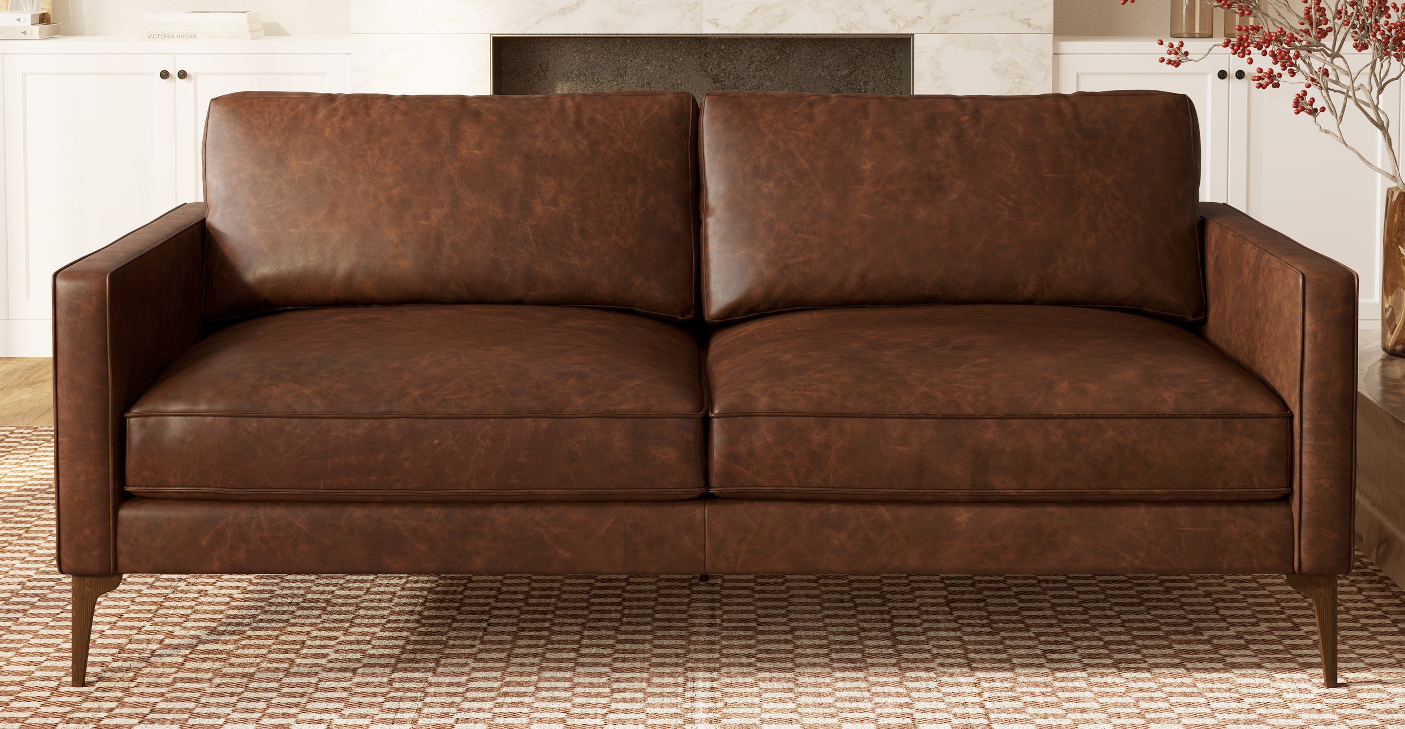 Premium Mateo Genuine Leather Sofa - Modern Luxury Living Room Furniture for Home & Office - Comfortable & Durable Leather Couch for Relaxing, Entertaining & Stylish Decor