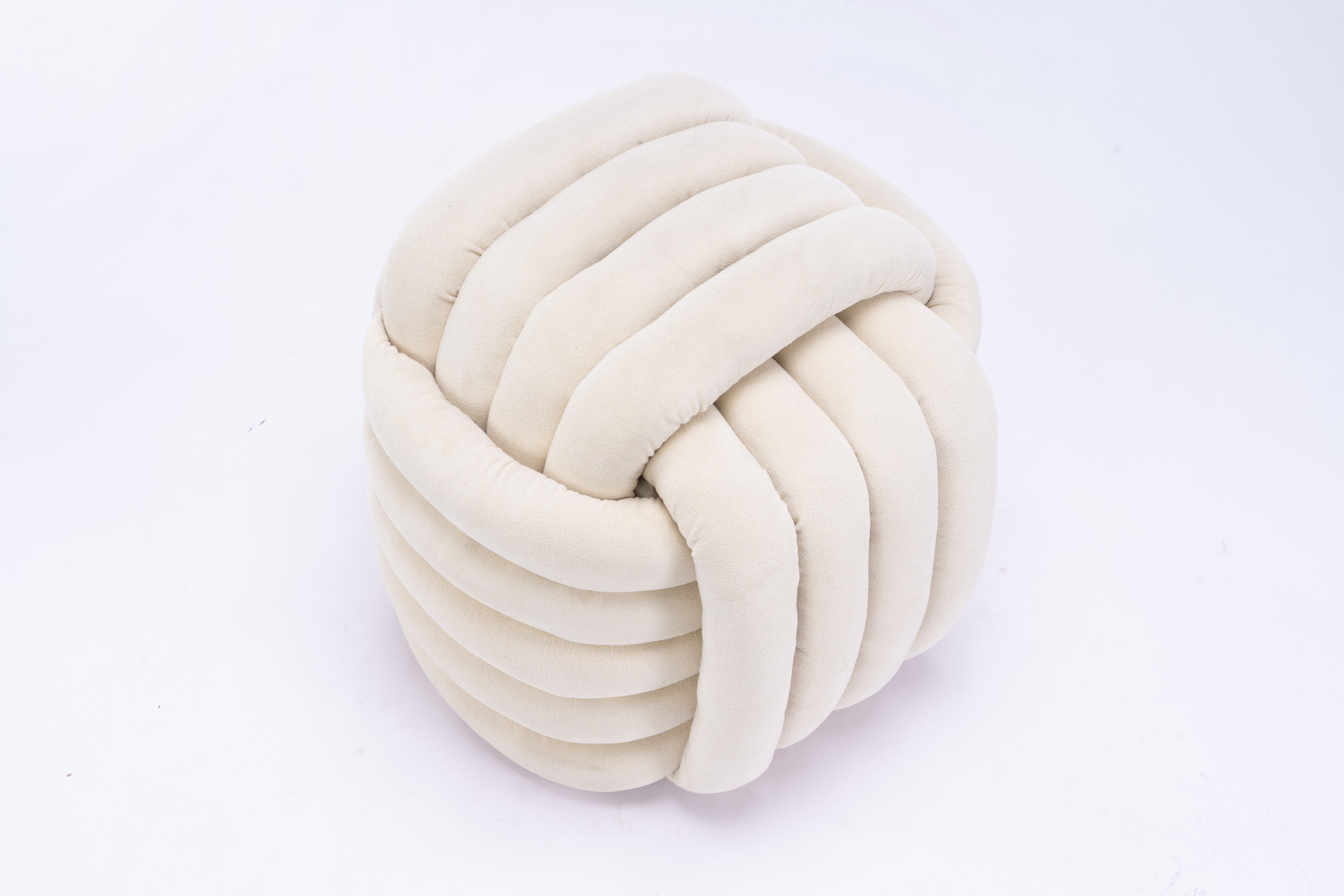 Modern Chenille Fabric Knot Design Ottoman Stool - Comfortable Footrest & Makeup Seat for Living Room, Bedroom - Beige Home Decor Accent | Perfect for Lounging, Vanity & Nursery Use