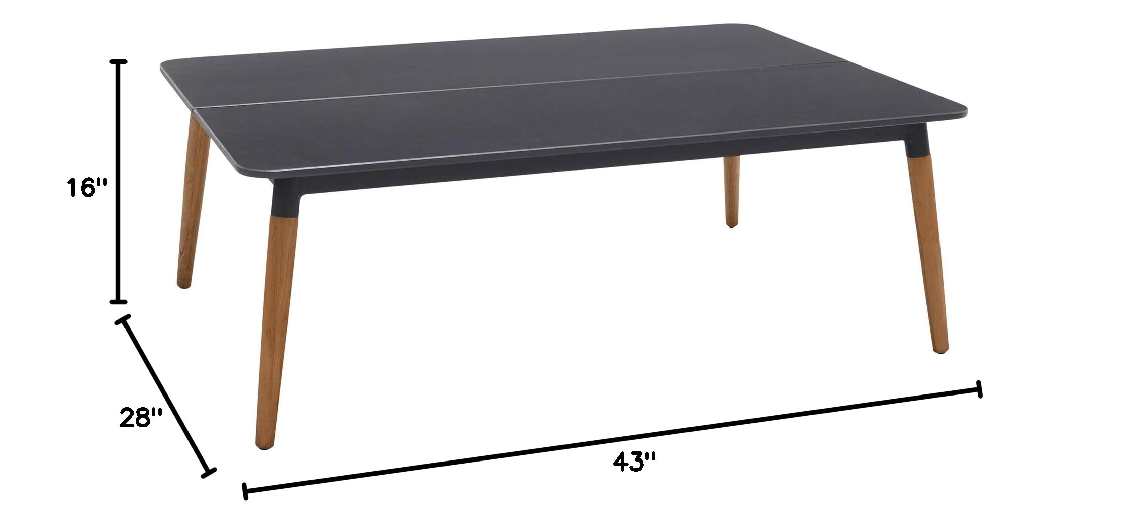 Armen Living Ipanema Modern Outdoor Patio Coffee Table - Dark Gray Eucalyptus & Natural Teak Wood - Perfect for Poolside, Garden, or Backyard Relaxation