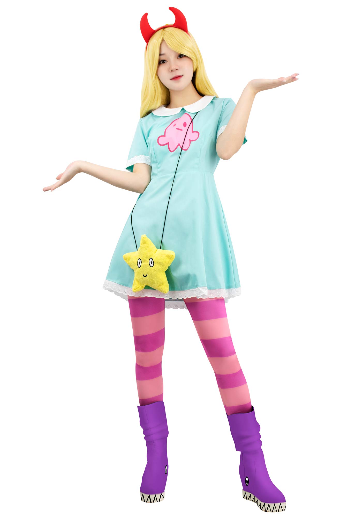 DAZCOS Women's Star Cosplay Costume Set with Horn Headband & Bag - Perfect for Halloween, Comic Con, Cosplay Parties & Fantasy Events