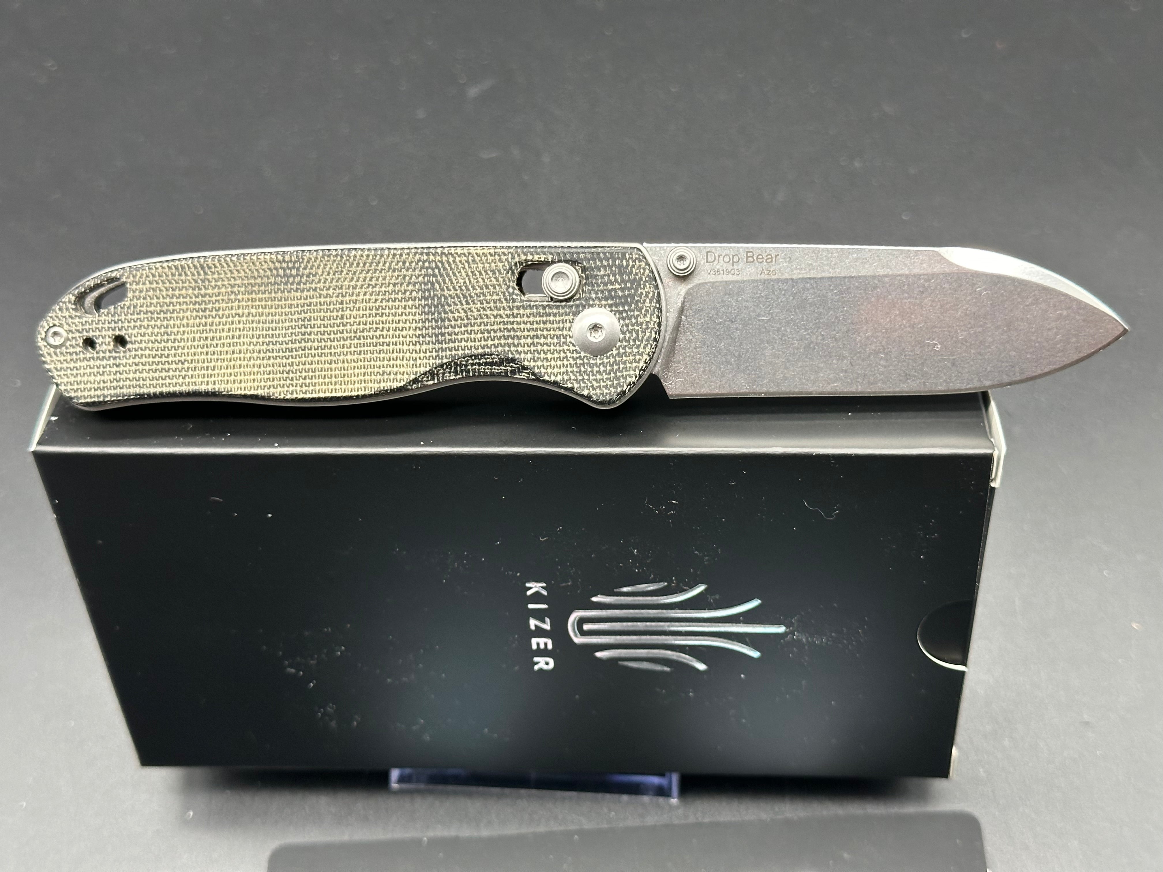 Kizer Drop Bear Folding Knife - Black Micarta Handle, Clutch Lock EDC Pocket Knife for Outdoor Camping, Hiking & Everyday Carry