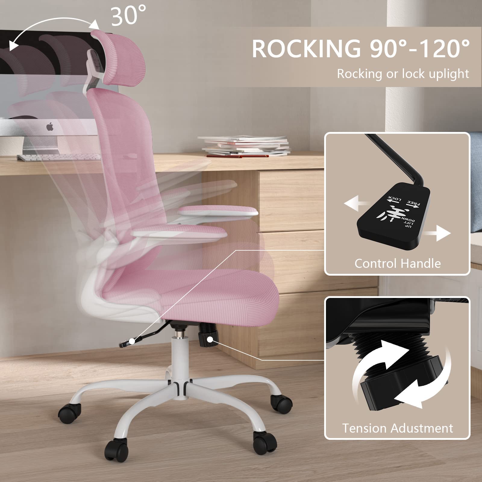 Ergonomic High Back Office Chair with Adjustable Lumbar Support & Headrest - Breathable Mesh Swivel Task Chair with Flip-Up Armrests - Perfect for Home Office, Gaming & Workspace Comfort