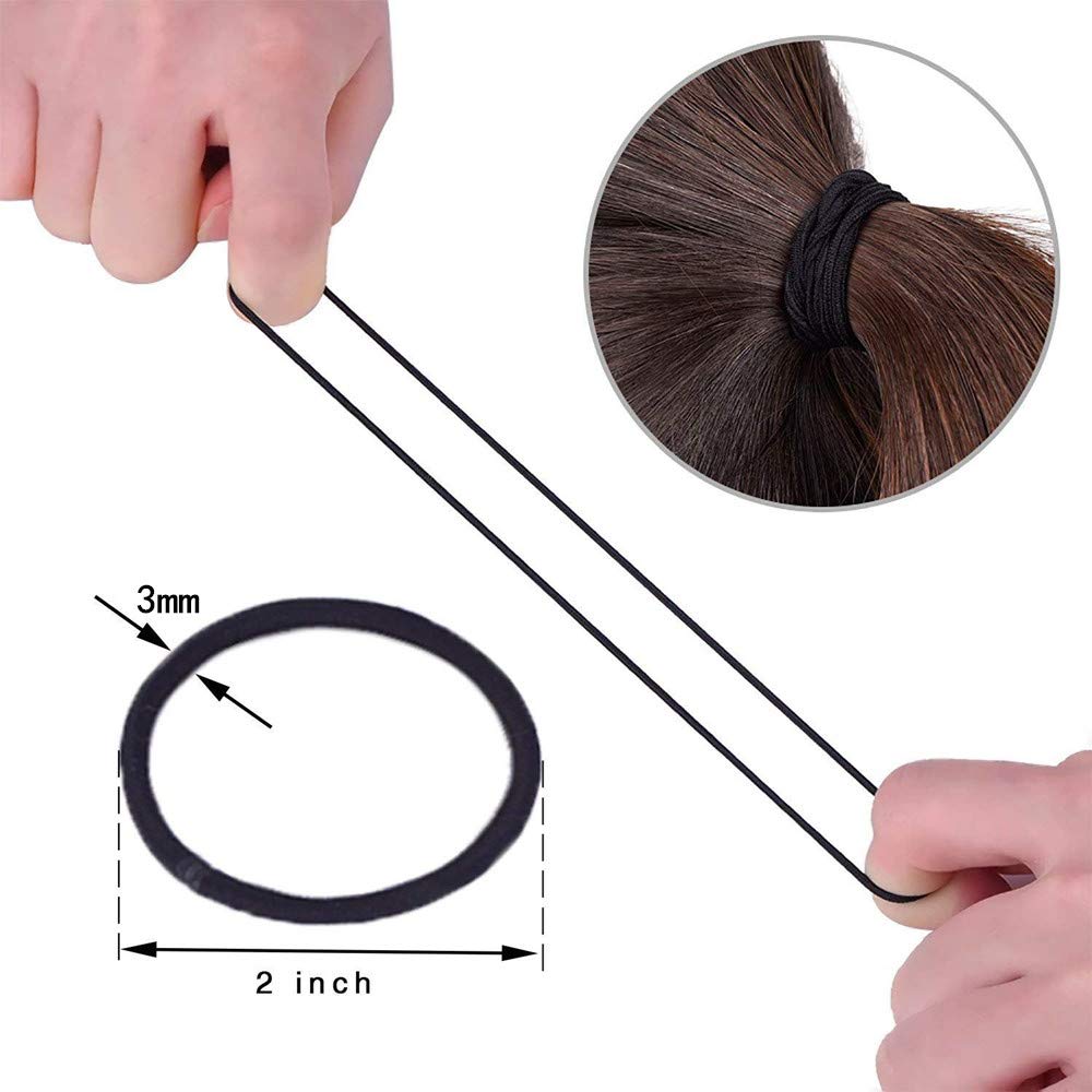 100Pcs Elastic Hair Ties for Women - 3MM Soft Ponytail Holders & No Damage Hair Bands for Daily Use, Workout, Yoga and Sports (Black)
