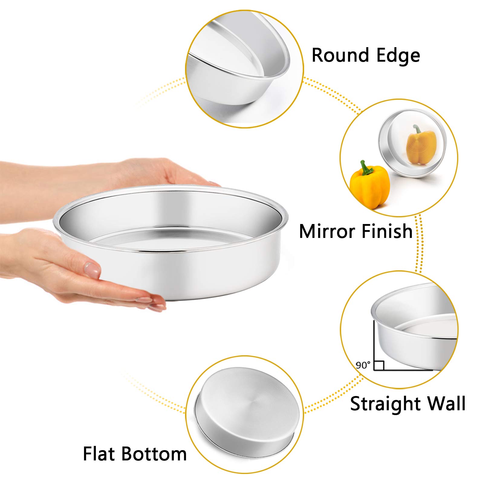 TeamFar Stainless Steel Round Cake Pan Set (4'', 6'', 8'', 9.5'') - Heavy Duty Tiered Baking Pans for Cakes, Steaming & Serving | Oven & Dishwasher Safe | Perfect for Birthday Cakes, Wedding Cakes & Home Baking (Set of 4)
